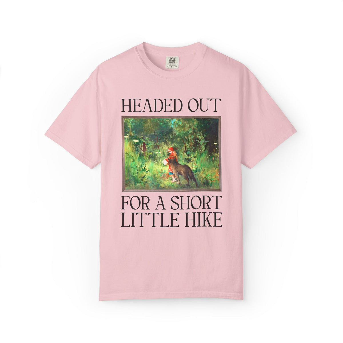 Headed Out for a Short Little Hike Book Lover T-Shirt: Carl Larsson Little Red Riding Hood Famous Painting, Fairy Tale Folkore Hiking Tee - Opal and June