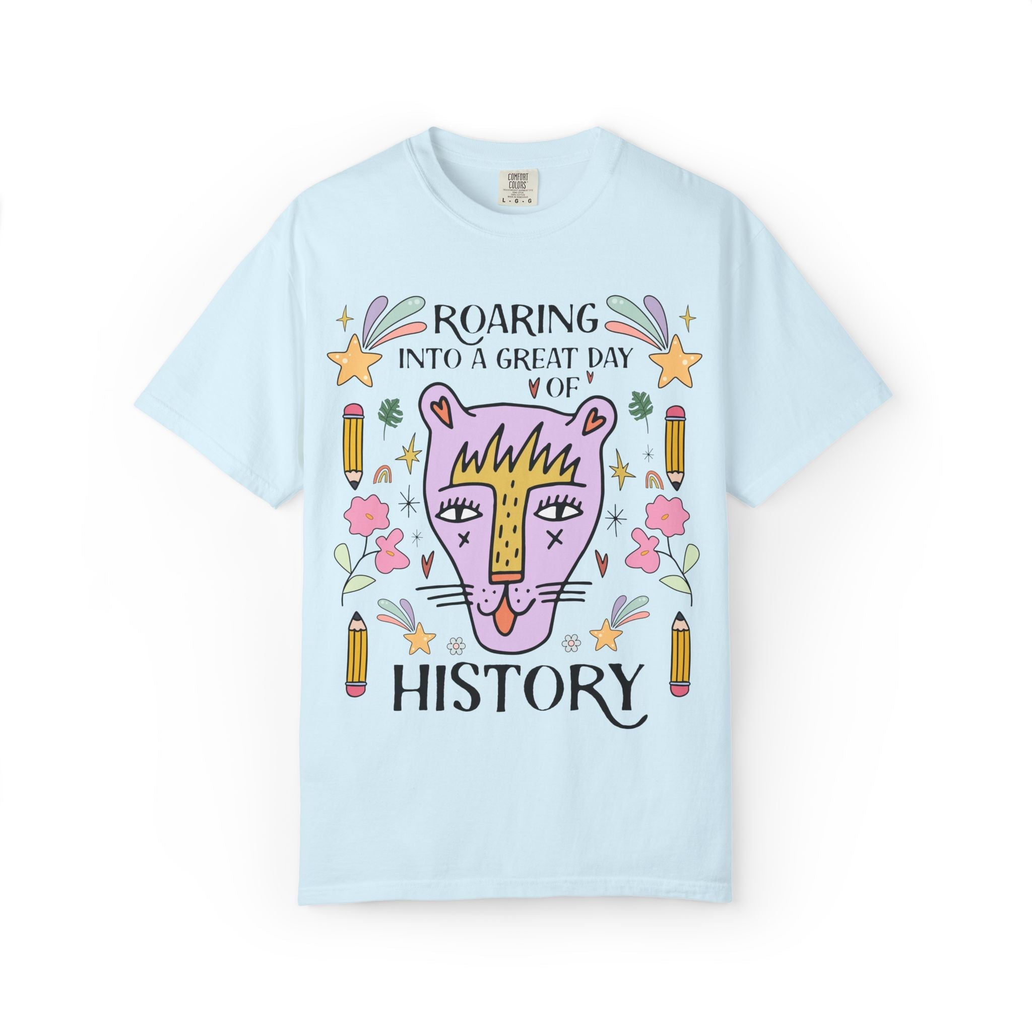 High School History Tee Shirt: Roaring Into a Great Day of Reading | Cute Eclectic Matching Teacher History Department Tee for Animal Lover - Opal and June