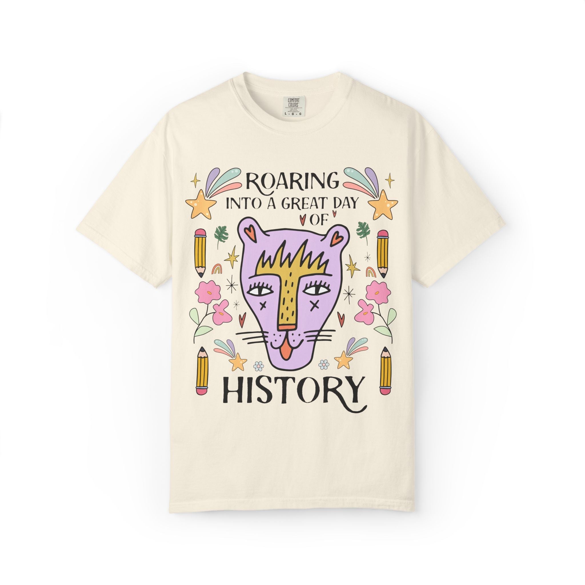 High School History Tee Shirt: Roaring Into a Great Day of Reading | Cute Eclectic Matching Teacher History Department Tee for Animal Lover - Opal and June