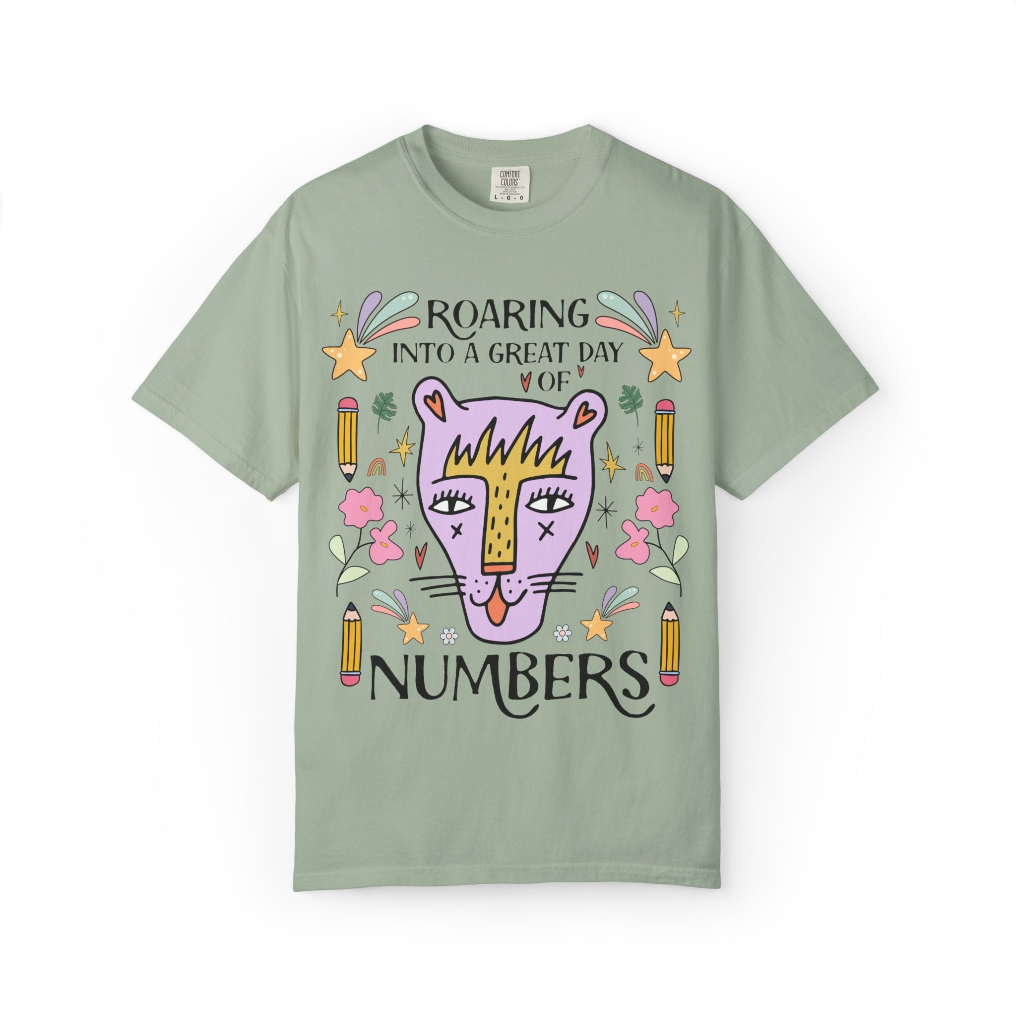High School Math Tee Shirt: Roaring Into a Great Day of Reading | Cute Eclectic Matching Teacher Math Department T-Shirt for Animal Lover - Opal and June