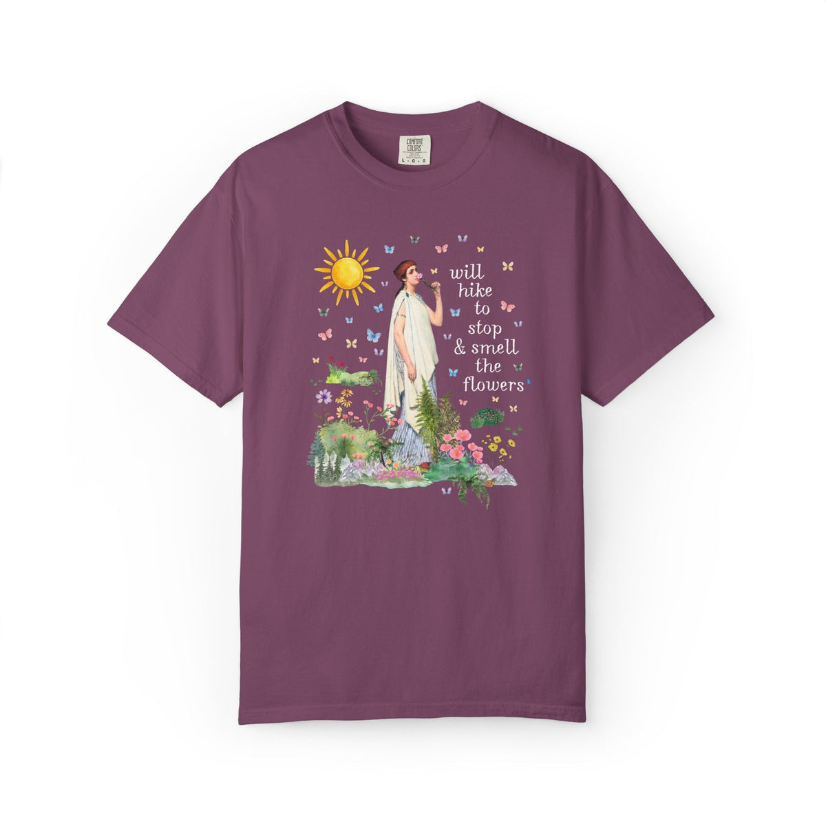 Hiking Art History Tee Shirt: Will Hike to Stop and Smell the Flowers, Funny Goblincore Hikinng Lover T-Shirt for Nature Lover or Gardener - Opal and June