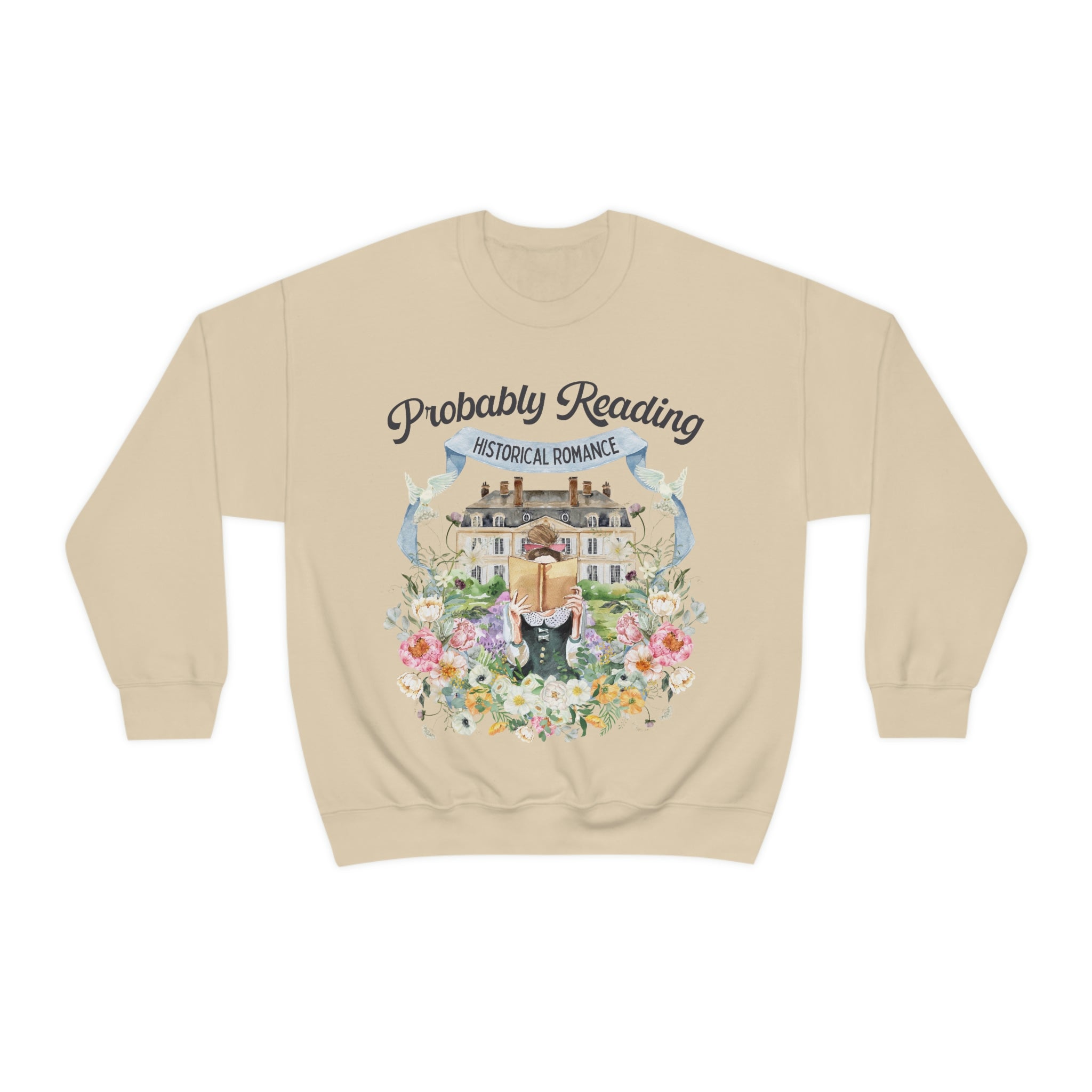 Historical Romance Sweatshirt: Bookish Shirt with Cottagecore Flowers and Doves - Opal and June