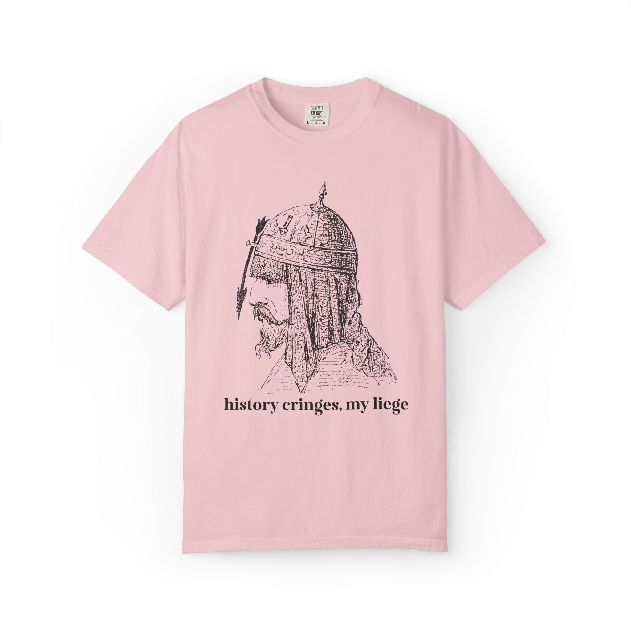 History Cringes My Liege: Funny Sarcastic History Teacher, History Buff T-Shirt with Medieval Knight in Armor, Silly Kitschy Tee for Leftist - Opal and June