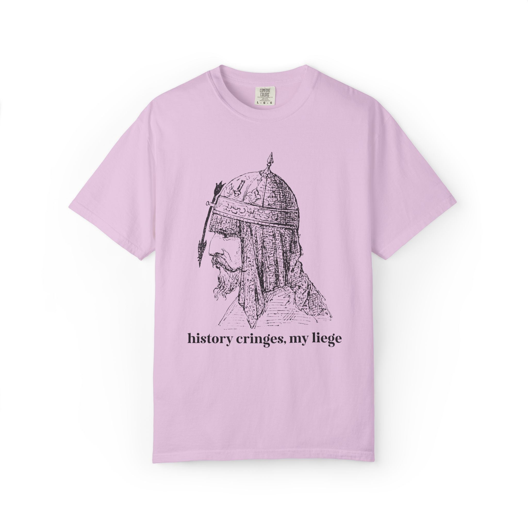History Cringes My Liege: Funny Sarcastic History Teacher, History Buff T-Shirt with Medieval Knight in Armor, Silly Kitschy Tee for Leftist - Opal and June