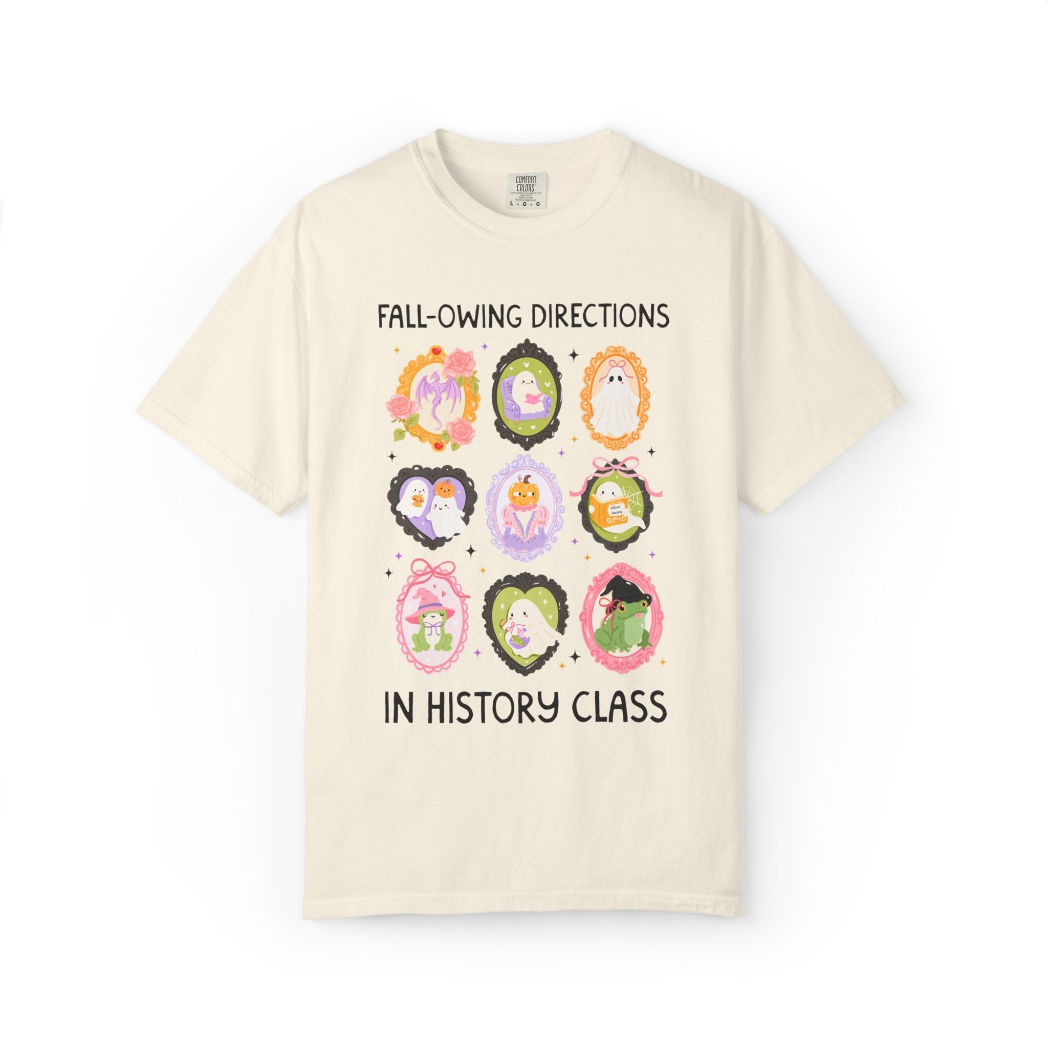 History Halloween Teacher Tee: Fall-Owing Directions Pastel Goth Teacher Team T-Shirt for Fall, Cute Spooky Season Frog Tee with Ghosts - Opal and June