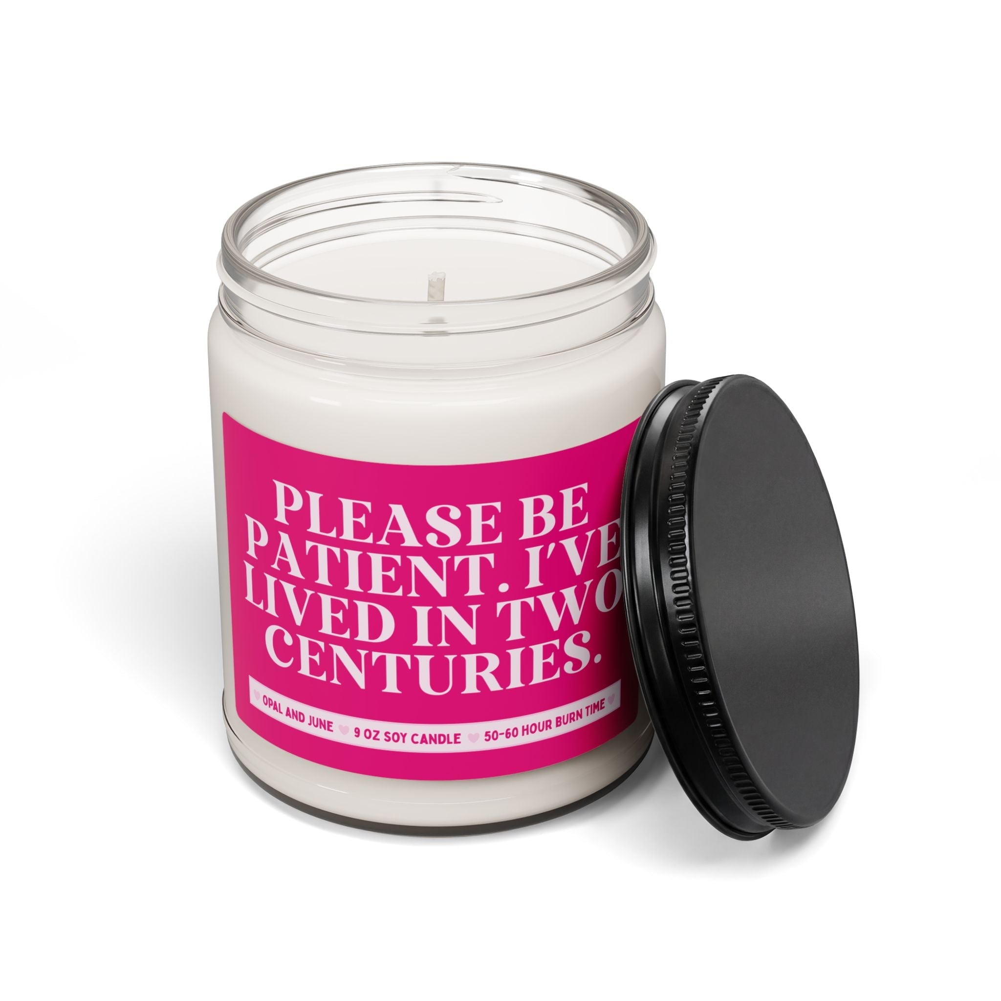 History Lover 40th or 50th Birthday Gift: Please Be Patient I've Lived in Two Centuries, Funny History Buff Candle for Mom or Sister - Opal and June