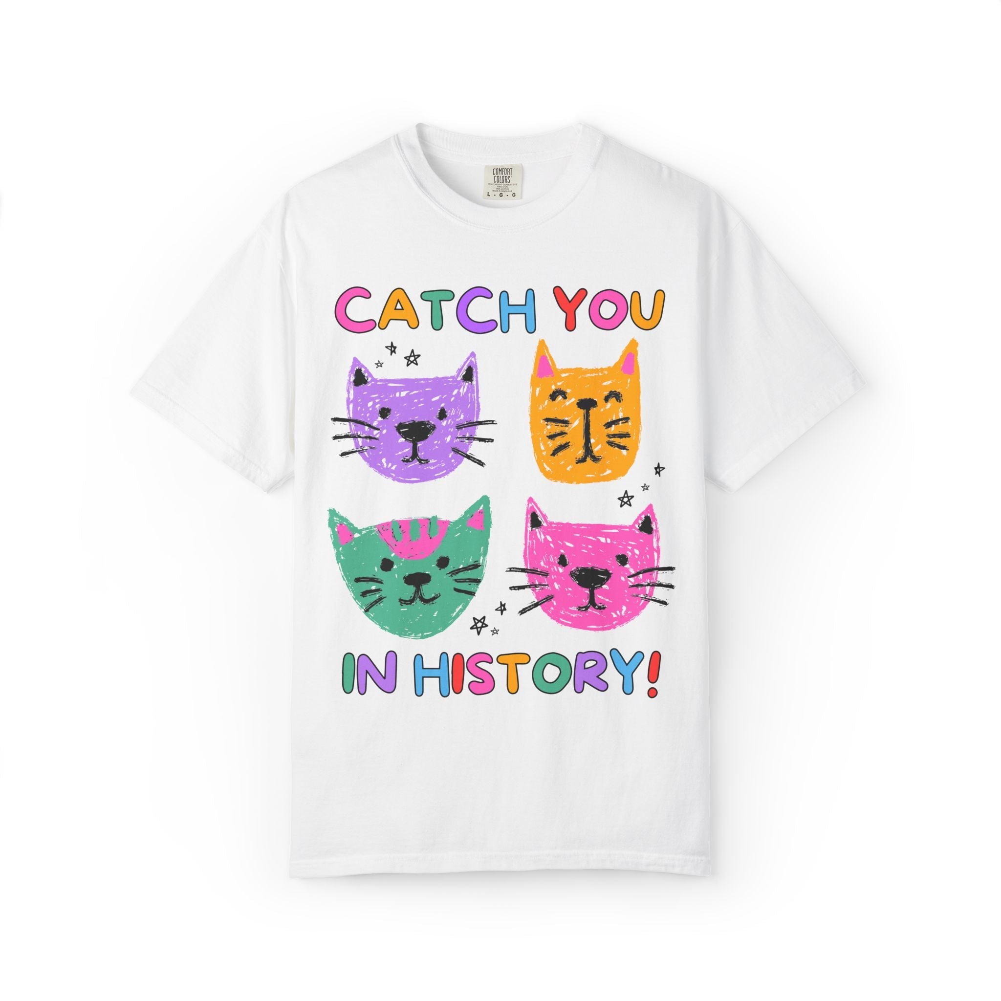 History Teacher Cat Lover Tee Shirt: Catch You in History | Matching Teacher T-Shirt for Back to School or New School Year, Animal Lover Tee - Opal and June