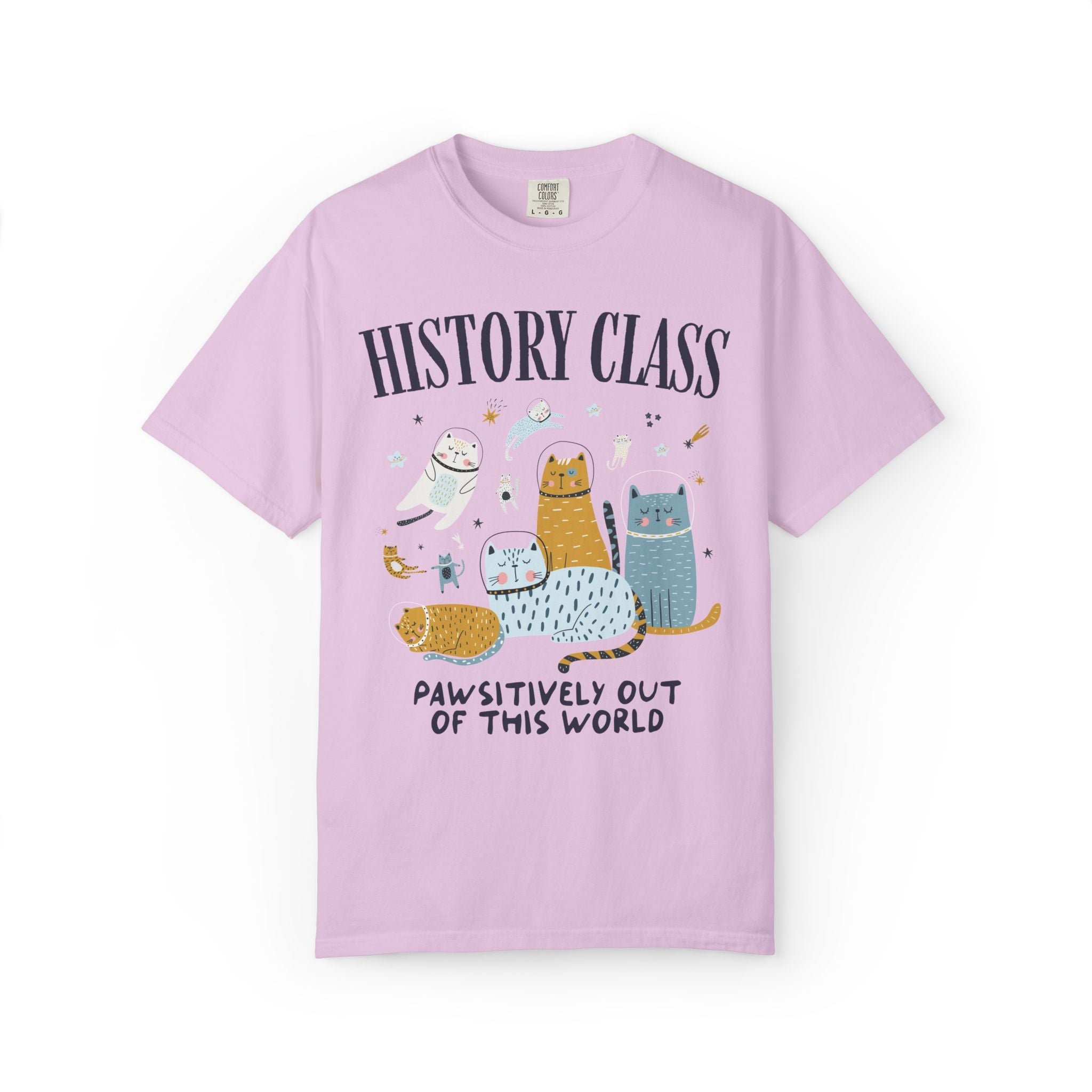 History Teacher Space Cat Tee Shirt with Astronaut Kittens and Stars: Pawsitively Out of This World Teacher Team T-Shirt for Cat Lover - Opal and June