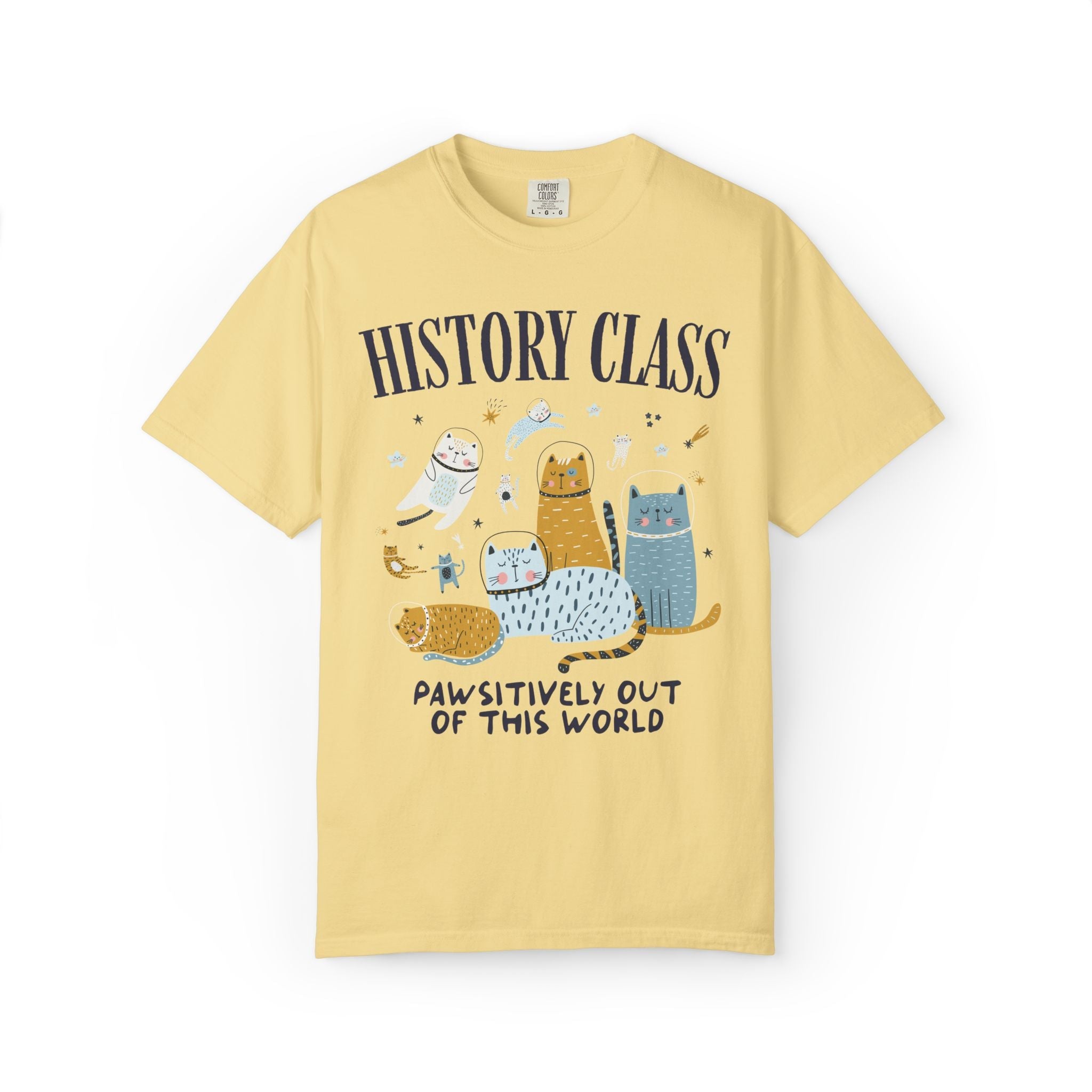 History Teacher Space Cat Tee Shirt with Astronaut Kittens and Stars: Pawsitively Out of This World Teacher Team T-Shirt for Cat Lover - Opal and June