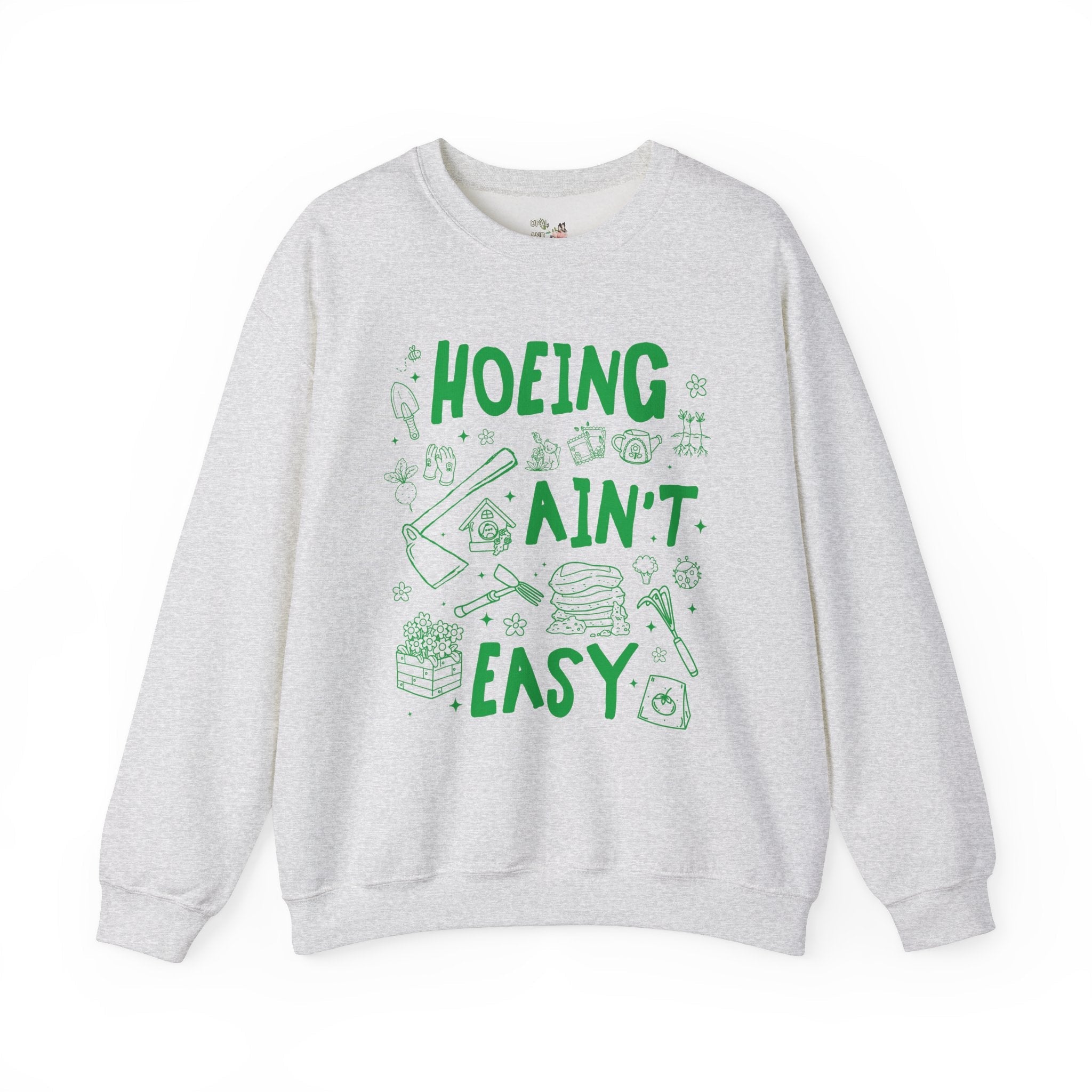 Hoeing Ain't Easy: Funny Gardening Sweatshirt for Mom Who Loves Gardening, Cute Garden Lover Shirt with Stars, Boho Y2K 90s Doodle Flowers - Opal and June