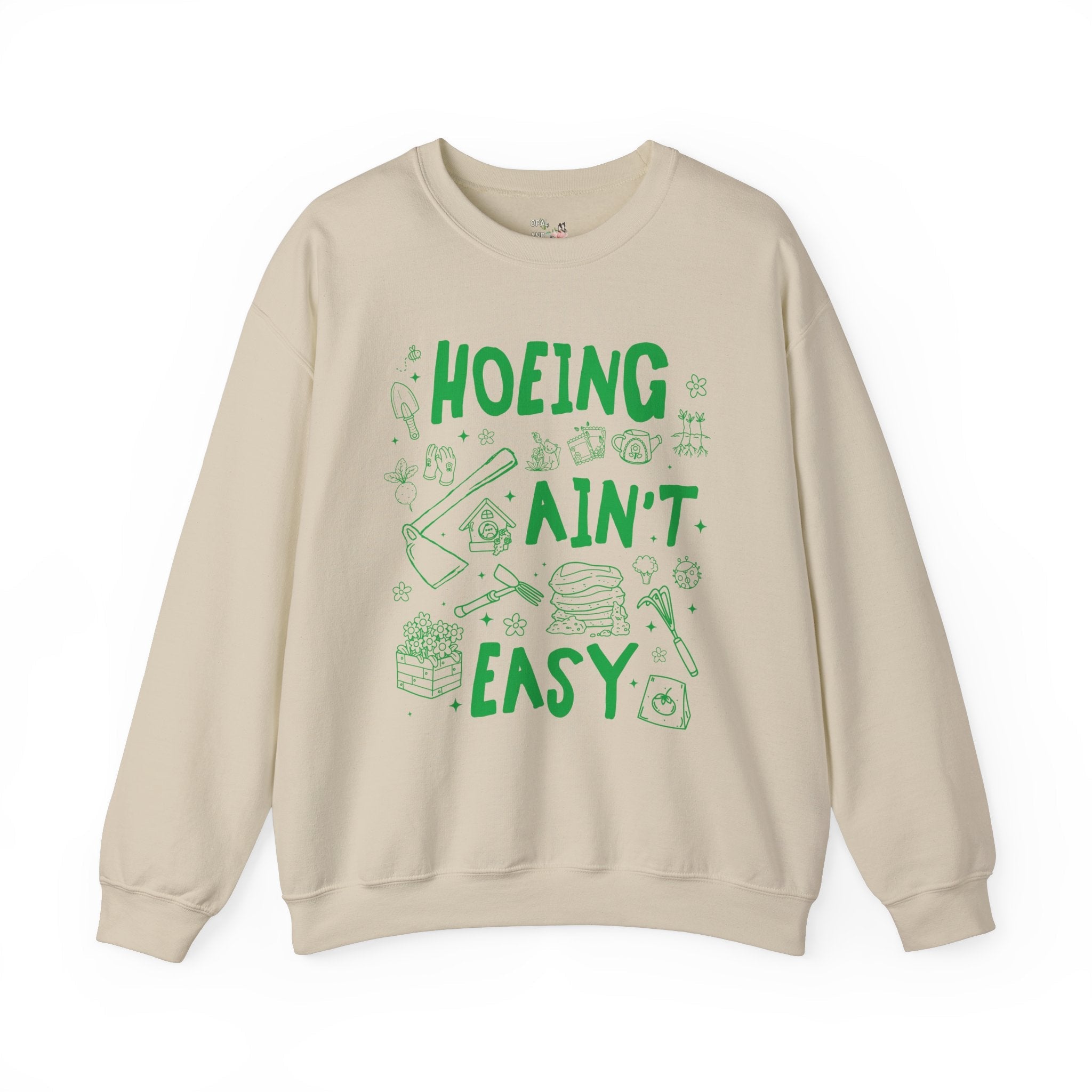 Hoeing Ain't Easy: Funny Gardening Sweatshirt for Mom Who Loves Gardening, Cute Garden Lover Shirt with Stars, Boho Y2K 90s Doodle Flowers - Opal and June