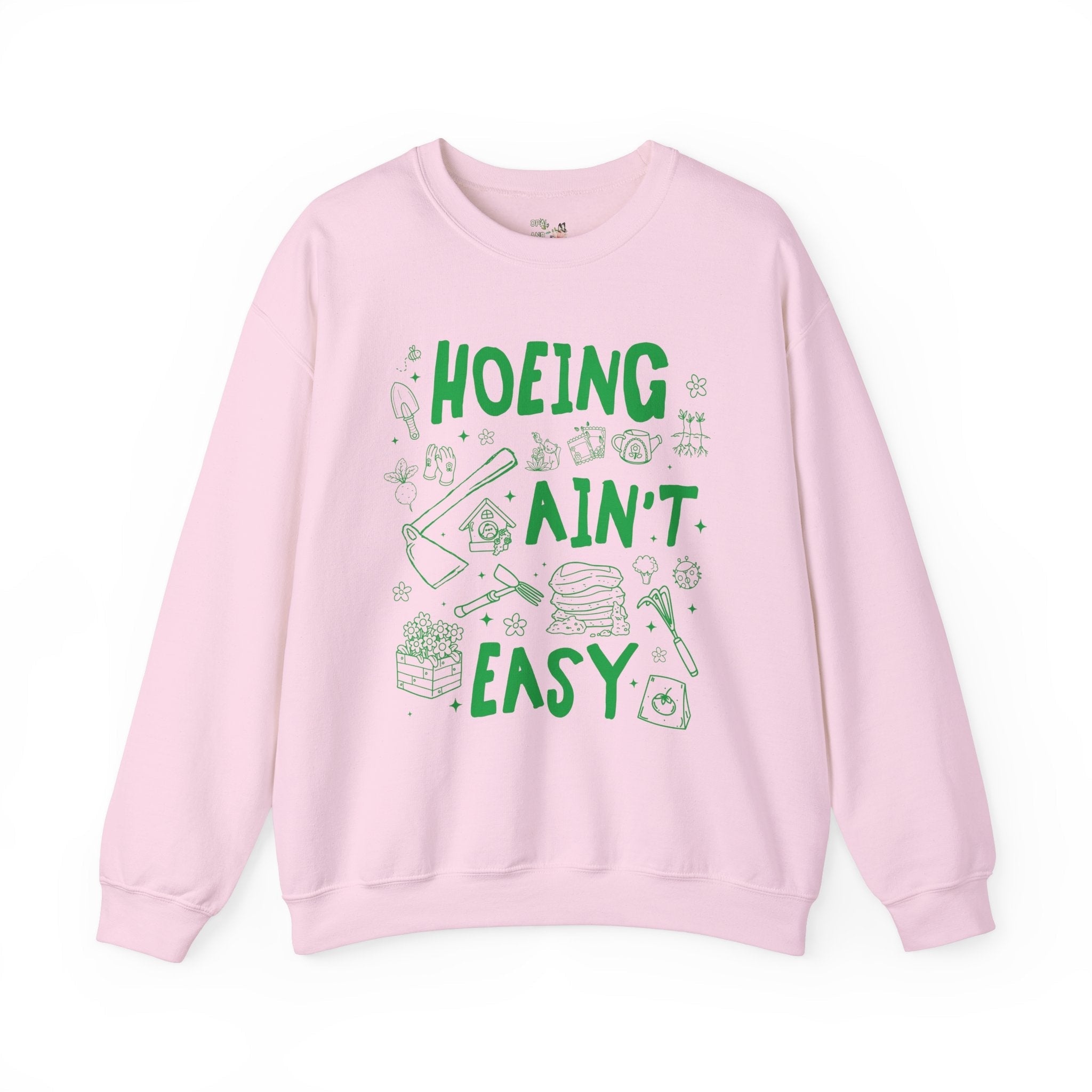 Hoeing Ain't Easy: Funny Gardening Sweatshirt for Mom Who Loves Gardening, Cute Garden Lover Shirt with Stars, Boho Y2K 90s Doodle Flowers - Opal and June