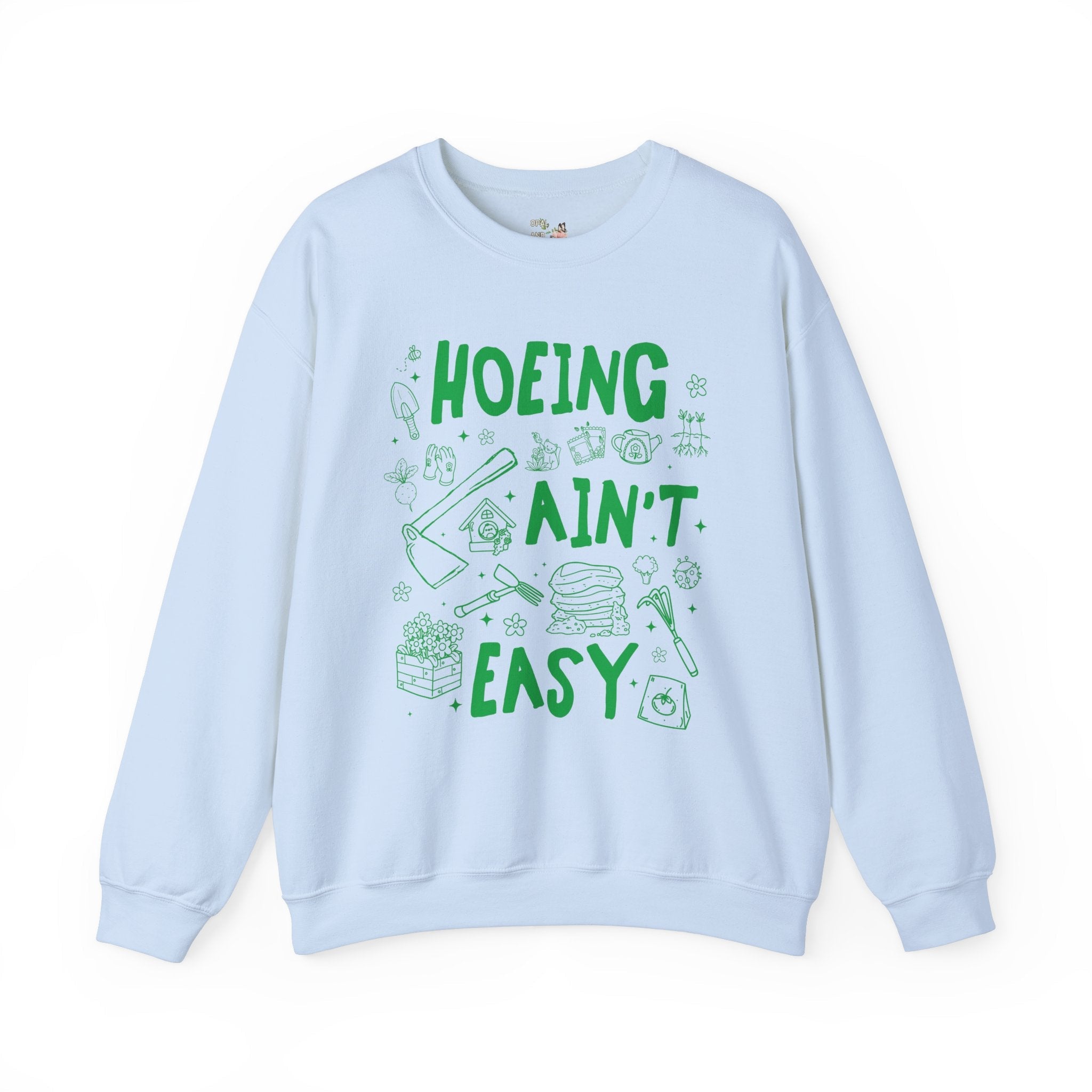 Hoeing Ain't Easy: Funny Gardening Sweatshirt for Mom Who Loves Gardening, Cute Garden Lover Shirt with Stars, Boho Y2K 90s Doodle Flowers - Opal and June