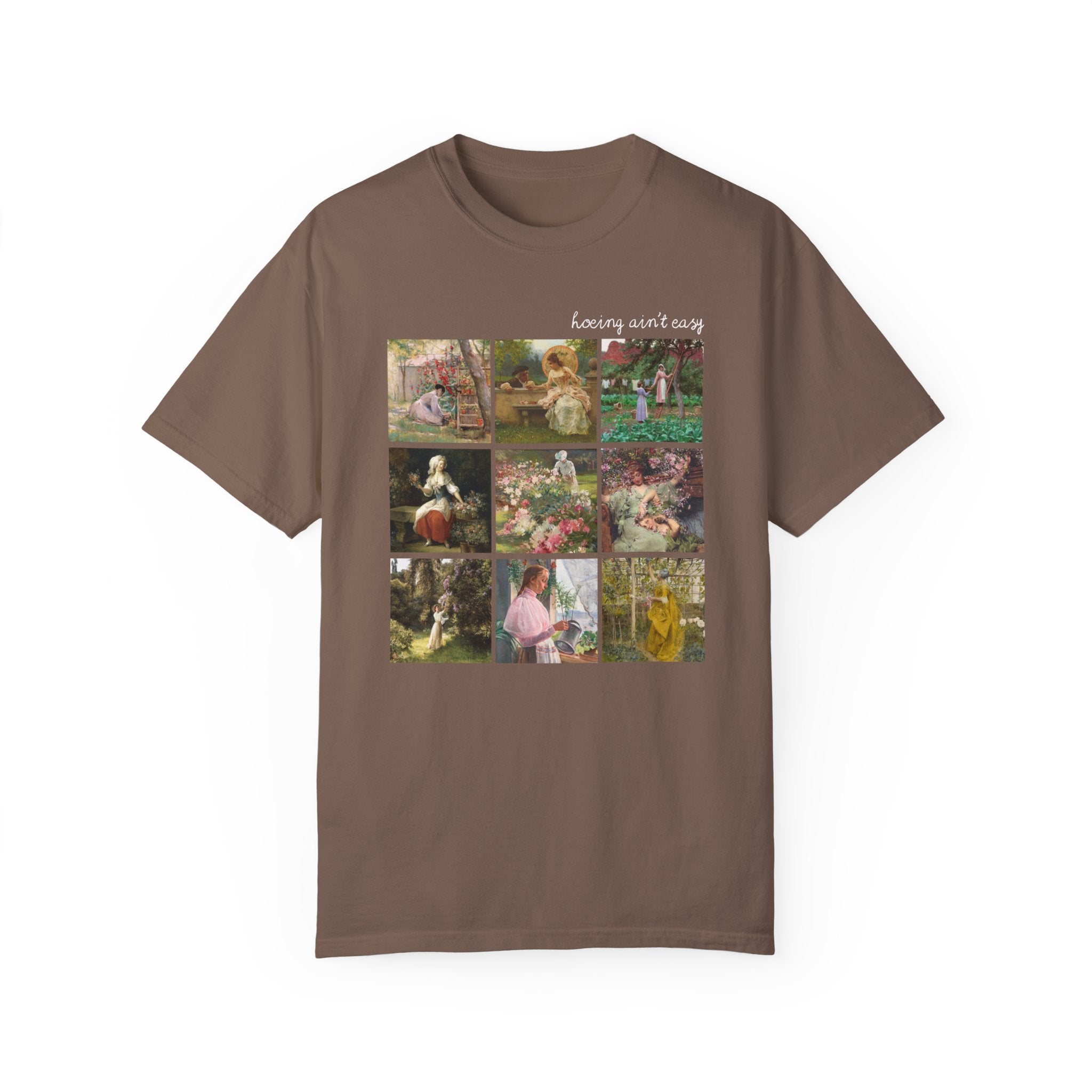 Hoeing Ain't Easy T-Shirt for Flower Farmer or Mom Who Loves Gardening, Cute Garden Lover Botanical Shirt with Famous Paintings, Art History - Opal and June