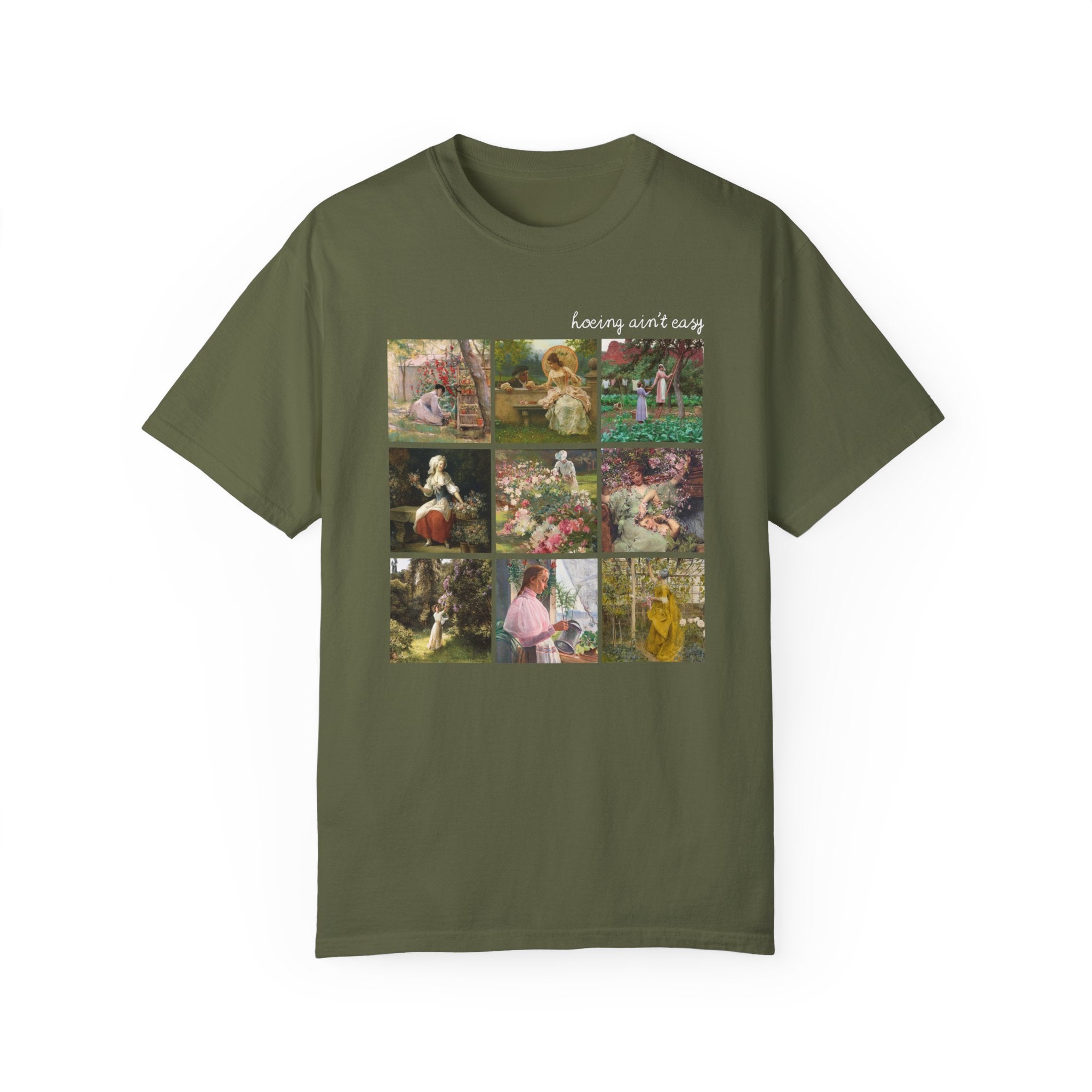 Hoeing Ain't Easy T-Shirt for Flower Farmer or Mom Who Loves Gardening, Cute Garden Lover Botanical Shirt with Famous Paintings, Art History - Opal and June