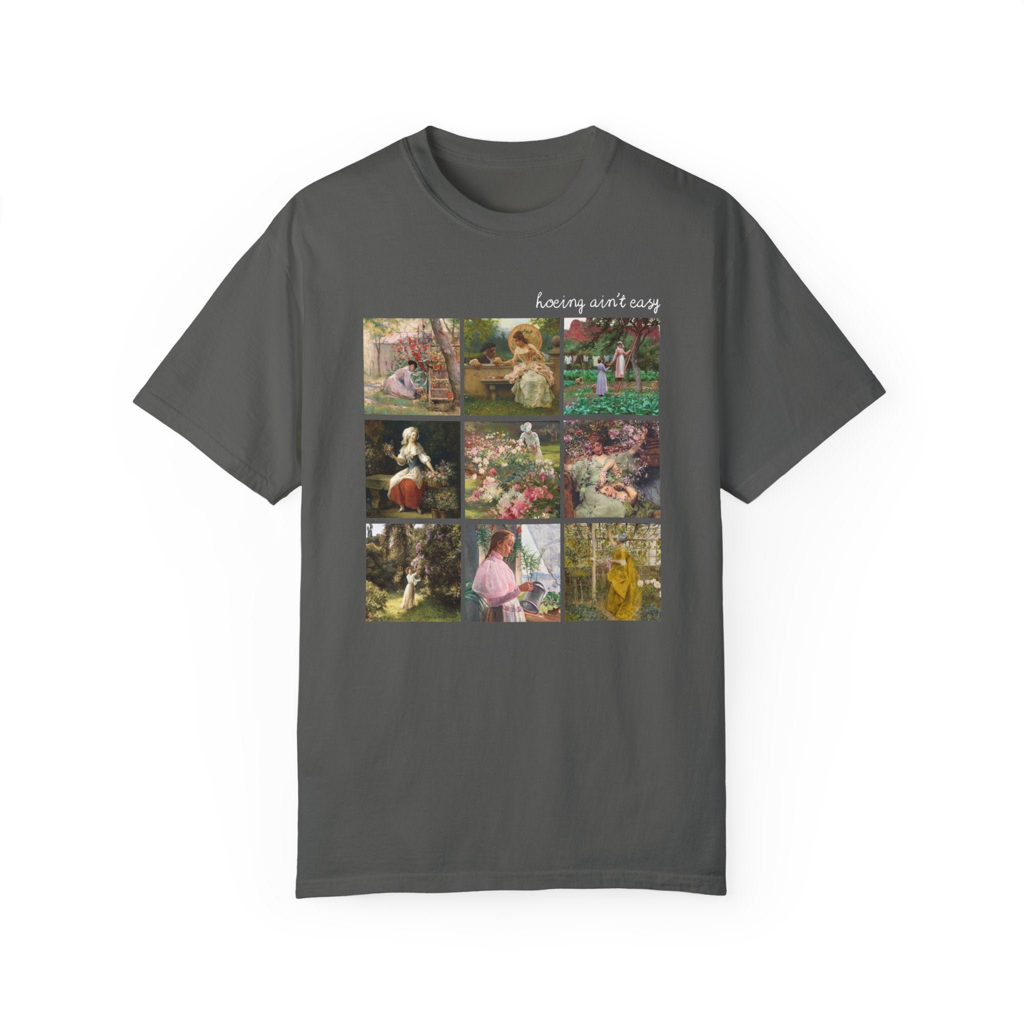 Hoeing Ain't Easy T-Shirt for Flower Farmer or Mom Who Loves Gardening, Cute Garden Lover Botanical Shirt with Famous Paintings, Art History - Opal and June