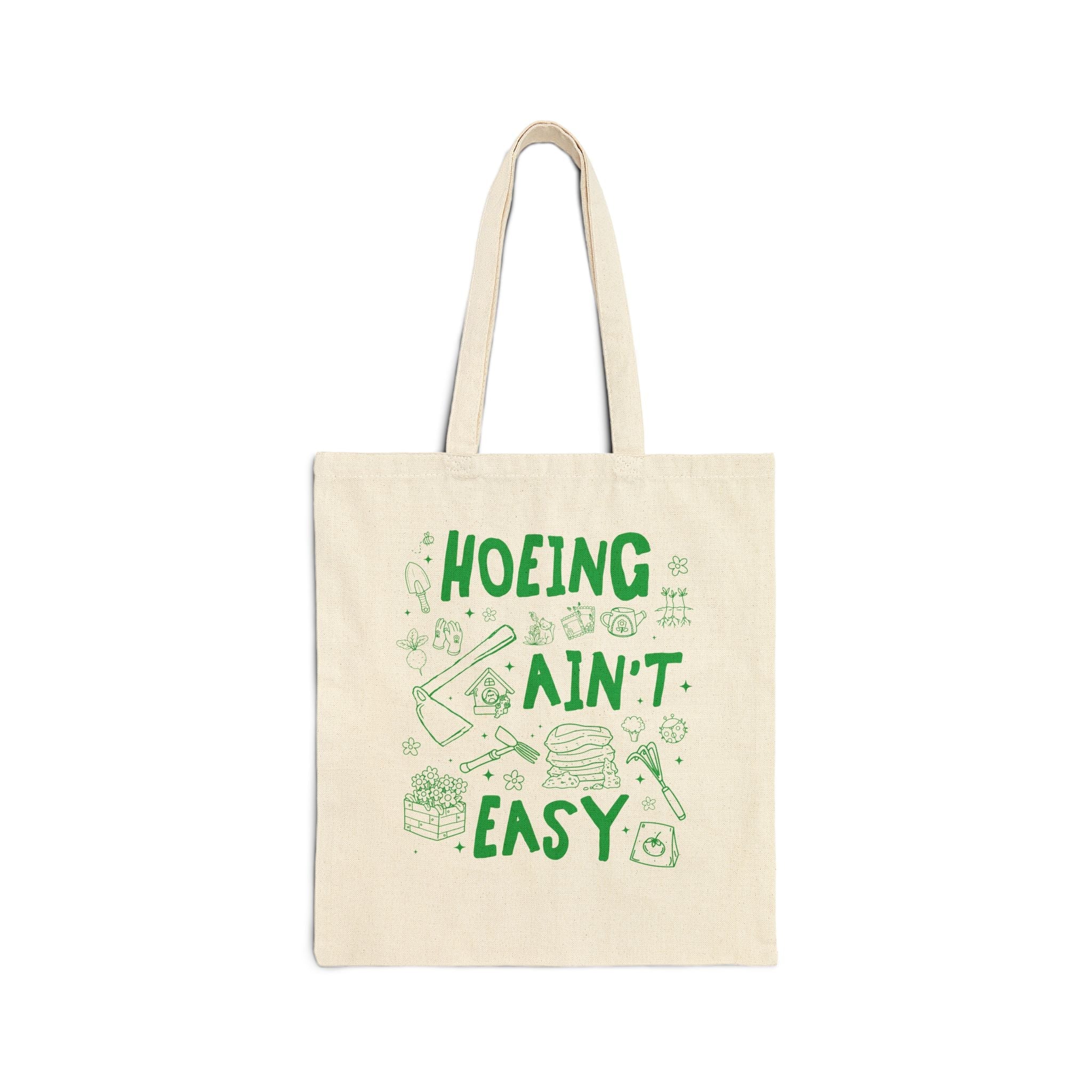 Hoeing Ain't Easy Tote Bag for Gardener: Funny Gardening Tote Bag for Mom Who Loves Gardening - Opal and June