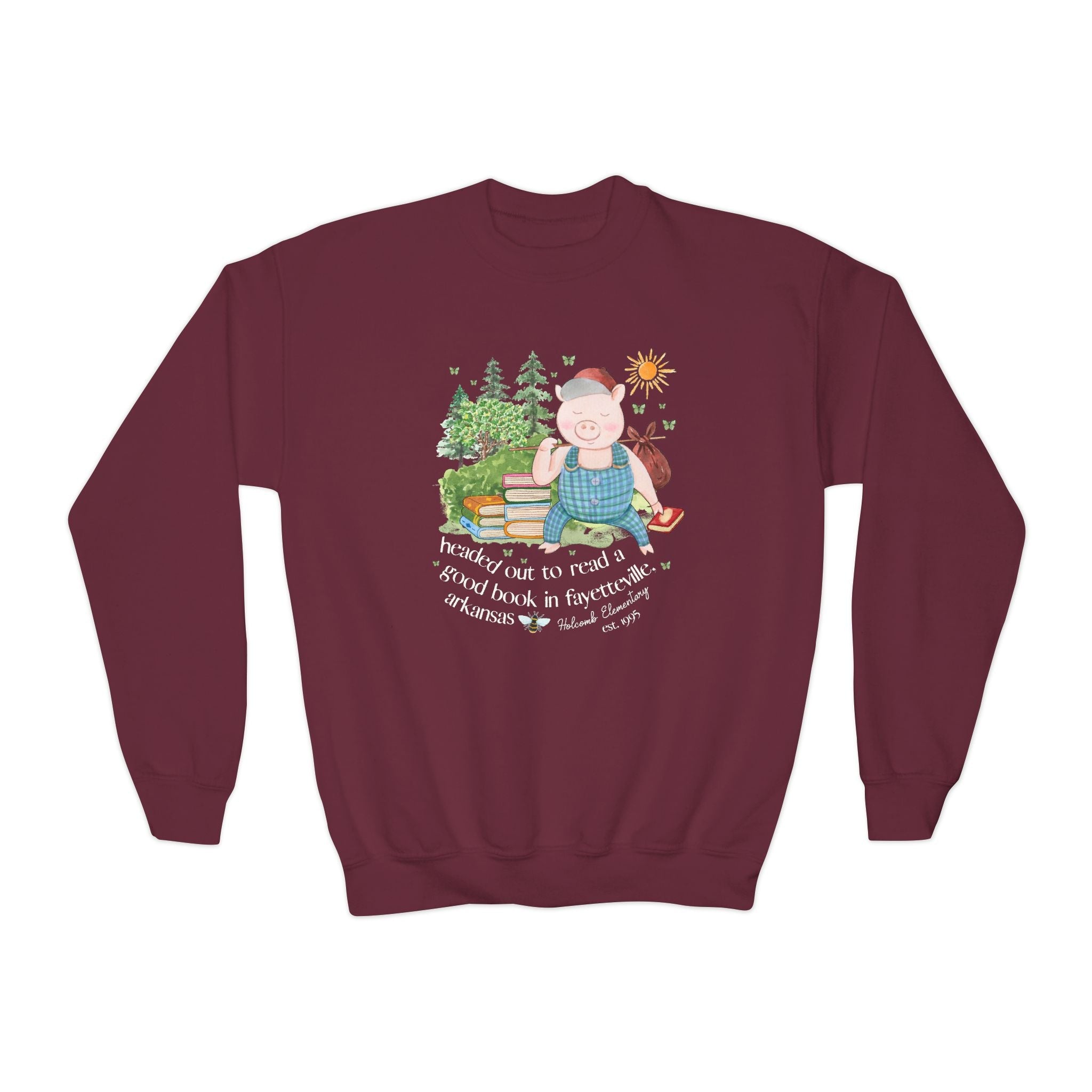 Holcomb Elementary School Kids Sweatshirt: Headed Out to Read a Good Book | FPS + Opal and June Sweatshirt, Fayetteville Public Schools - Opal and June
