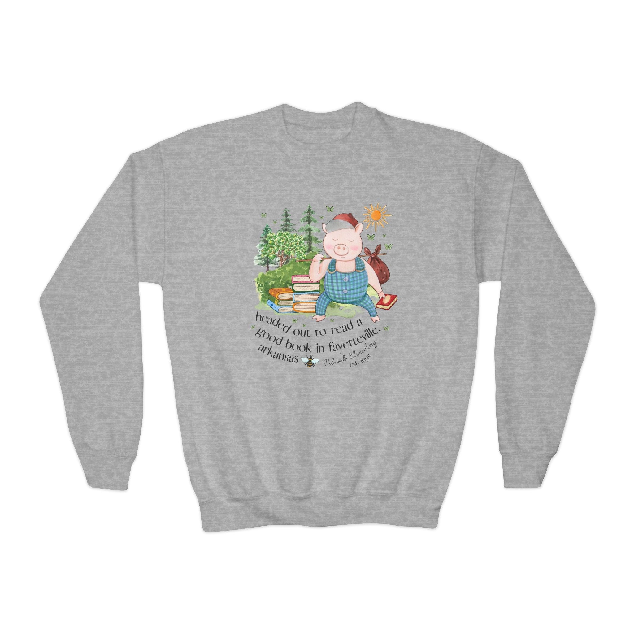 Holcomb Elementary School Kids Sweatshirt: Headed Out to Read a Good Book | FPS + Opal and June Sweatshirt, Fayetteville Public Schools - Opal and June