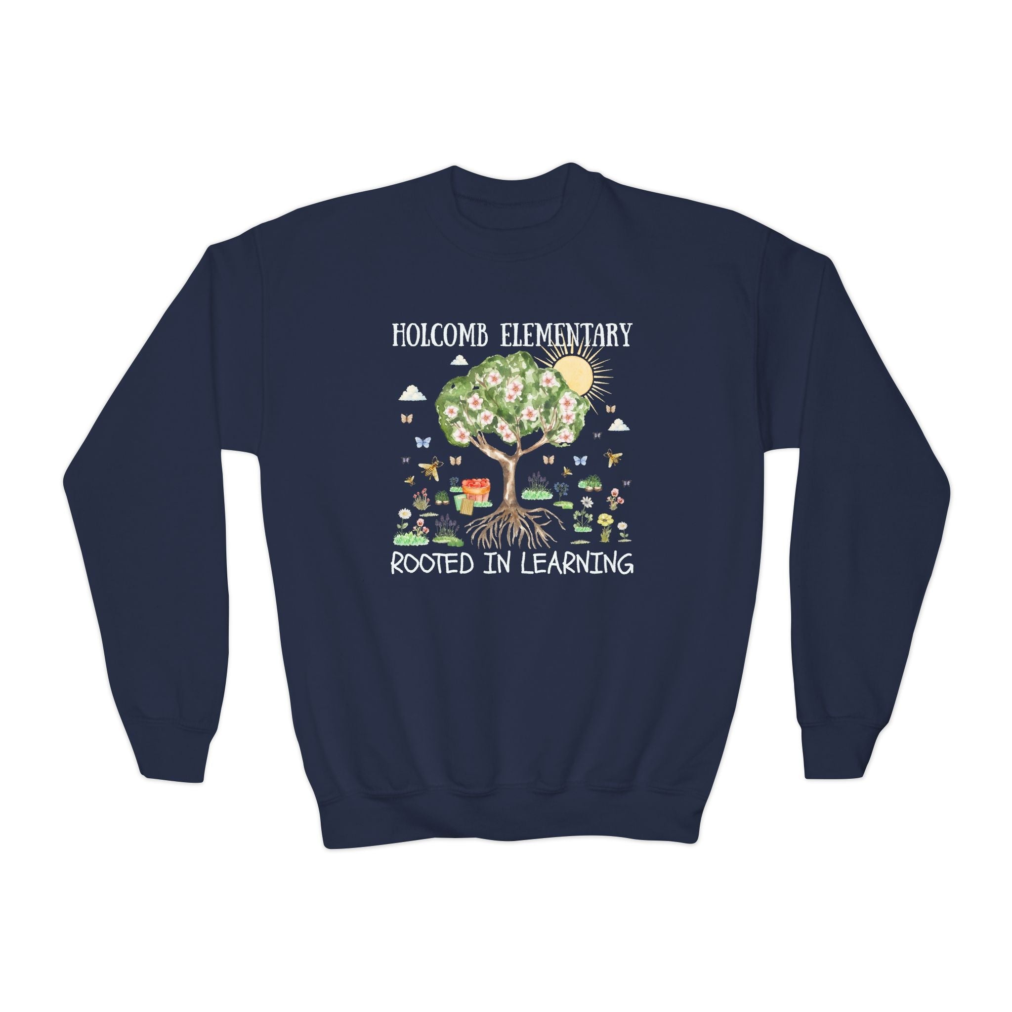 Holcomb Elementary School Kids Sweatshirt: Rooted in Learning | FPS + Opal and June Kids Sweatshirt, Fayetteville Public Schools - Opal and June