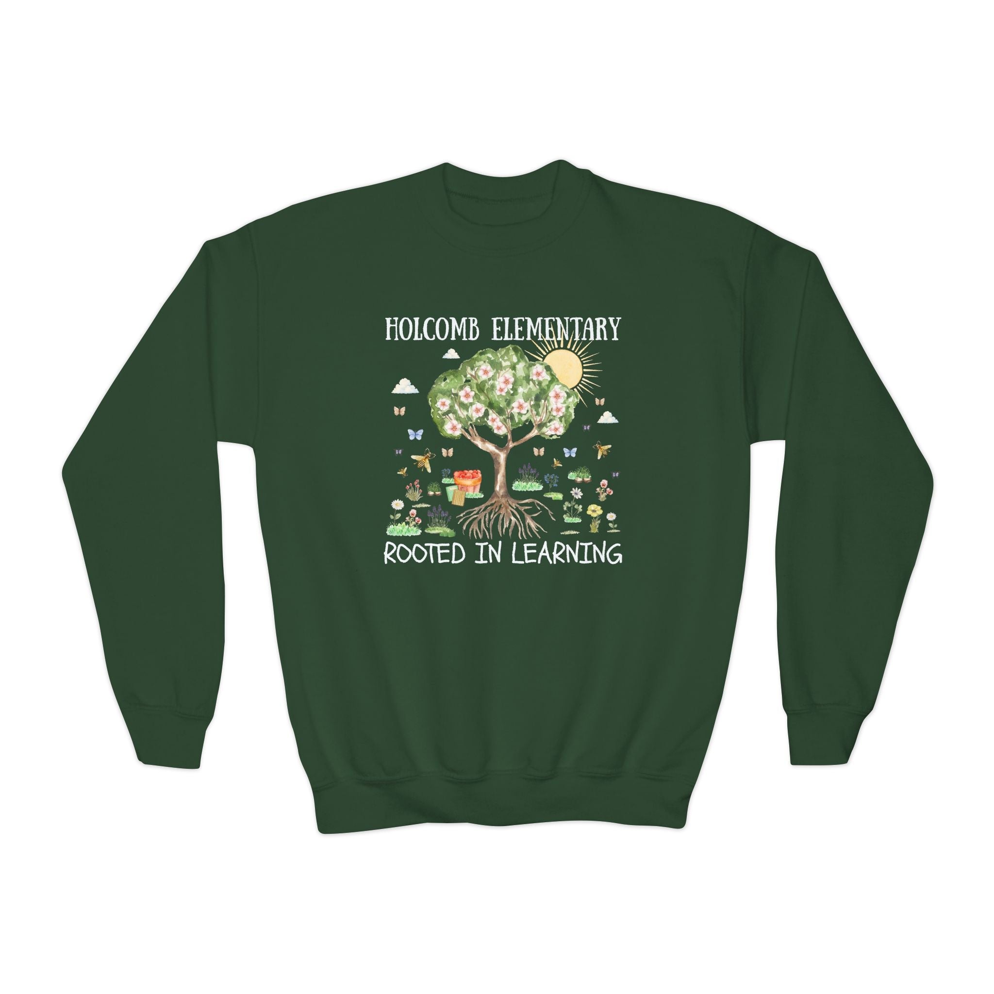 Holcomb Elementary School Kids Sweatshirt: Rooted in Learning | FPS + Opal and June Kids Sweatshirt, Fayetteville Public Schools - Opal and June