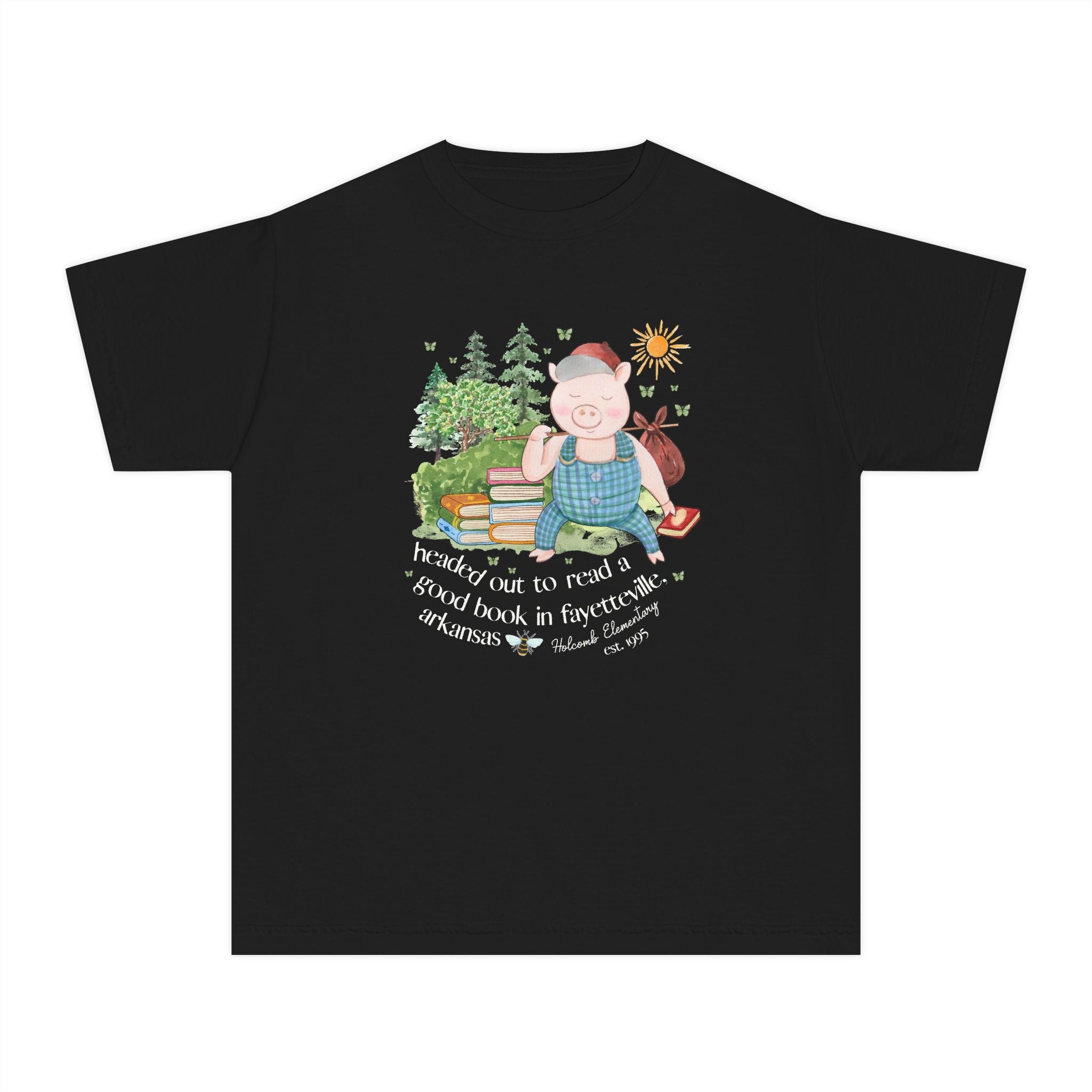 Holcomb Elementary School Kids Tee Shirt: Headed Out to Read a Good Book | FPS + Opal and June Kids Tee Shirt, Fayetteville Public Schools - Opal and June