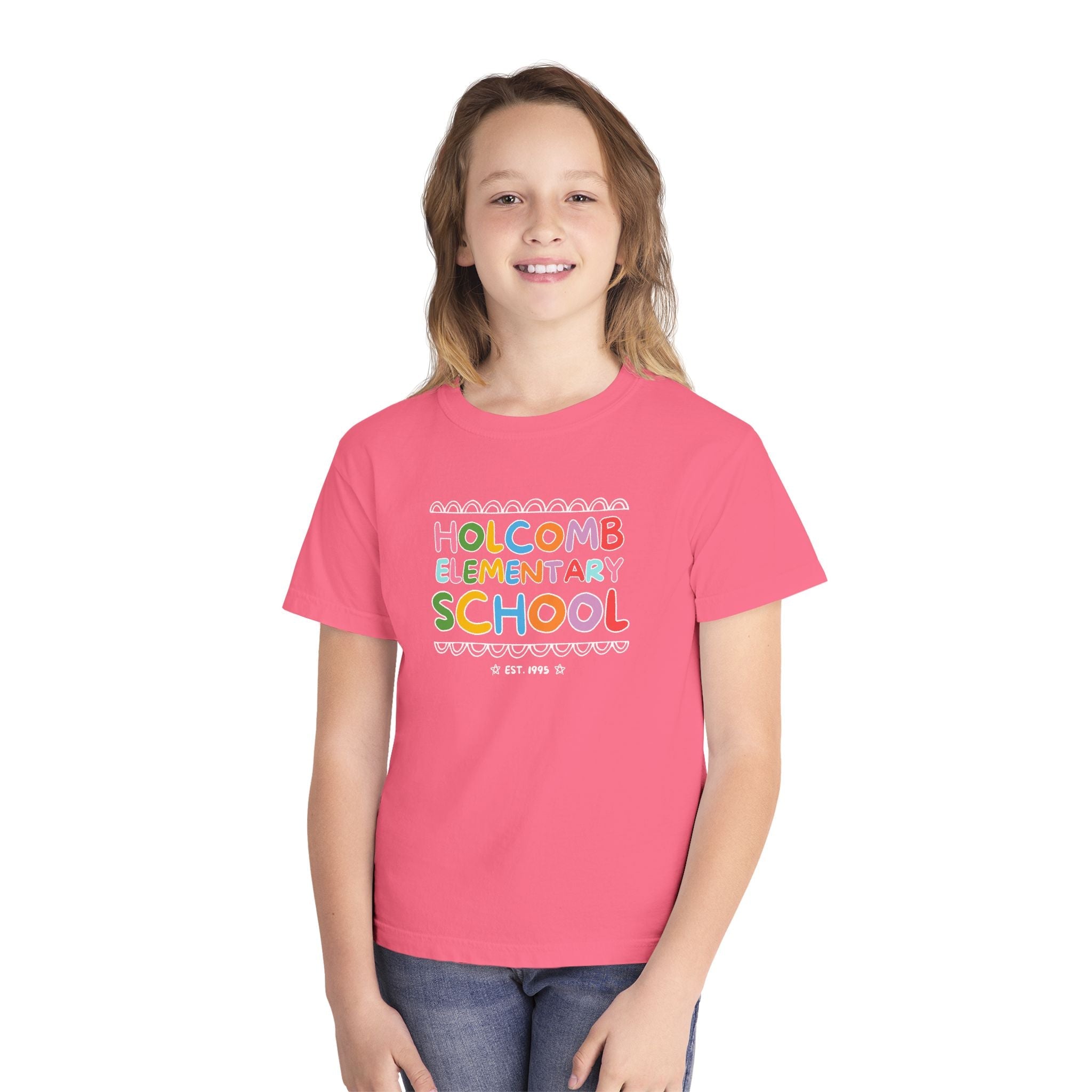 Holcomb Elementary School Kids Tee Shirt: Rainbow Letters | FPS + Opal and June T-Shirt, Fayetteville Public Schools - Opal and June