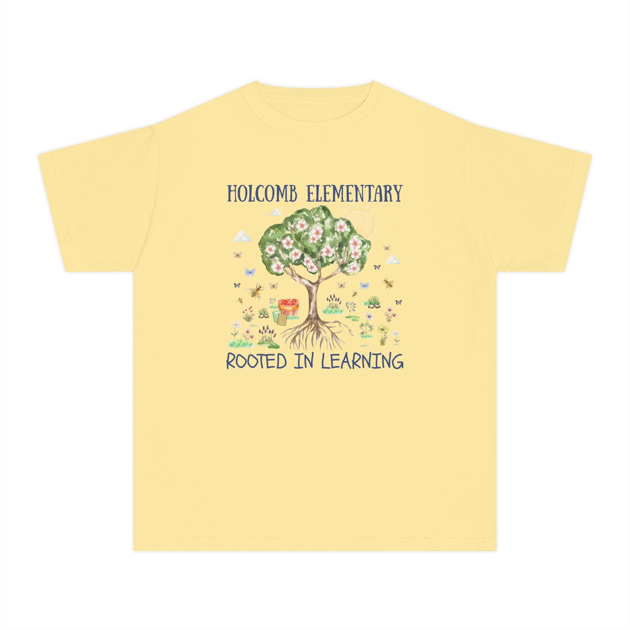 Holcomb Elementary School Kids Tee Shirt: Rooted in Learning | FPS + Opal and June Kids Tee Shirt, Fayetteville Public Schools - Opal and June