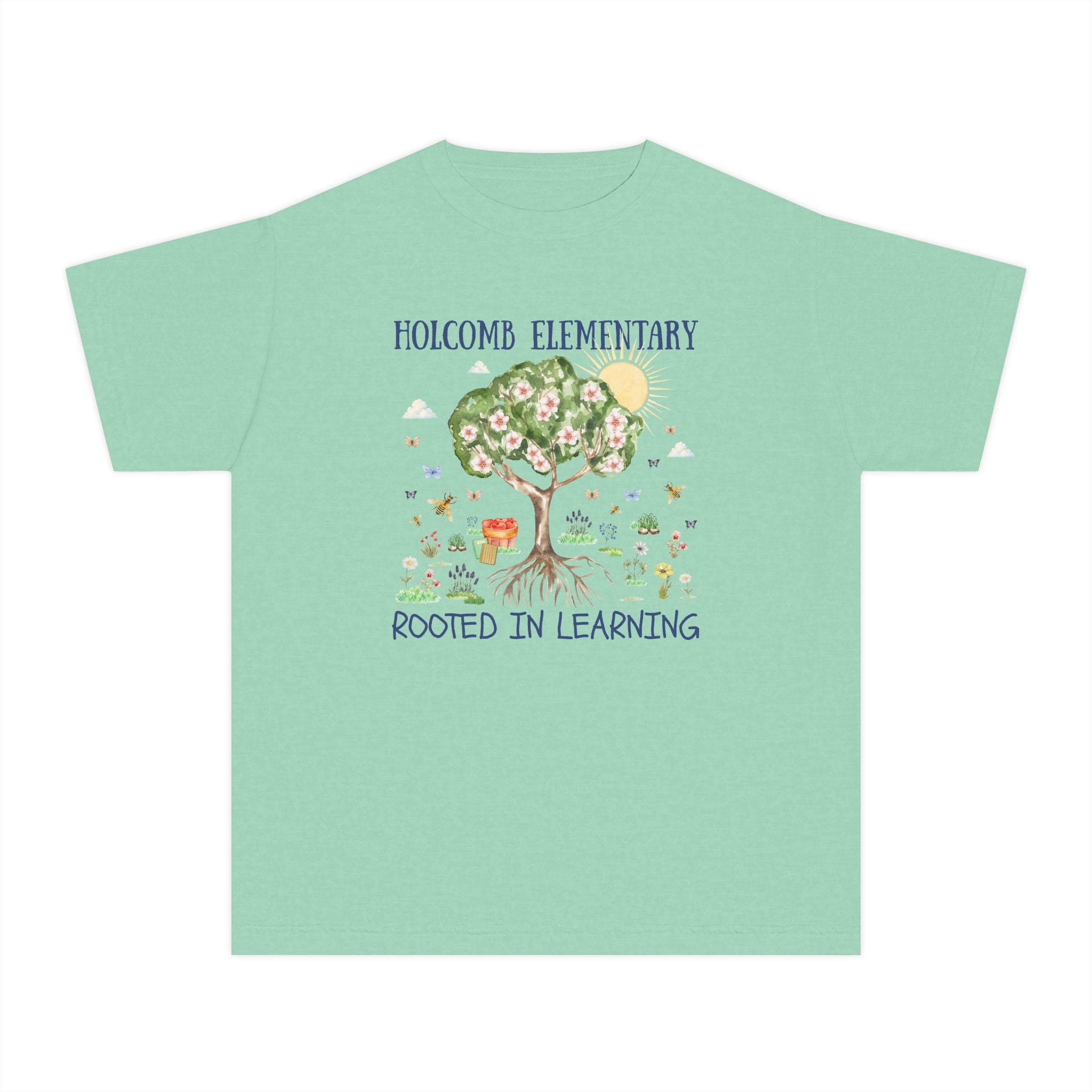 Holcomb Elementary School Kids Tee Shirt: Rooted in Learning | FPS + Opal and June Kids Tee Shirt, Fayetteville Public Schools - Opal and June