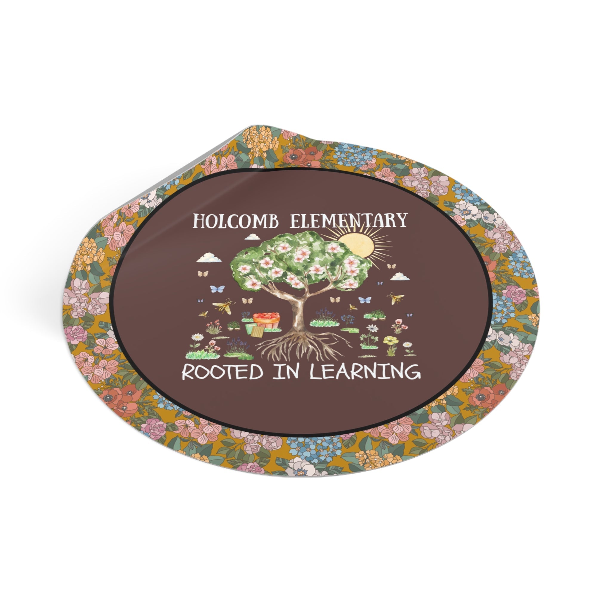 Holcomb Elementary School Sticker: Rooted in Learning | FPS + Opal and June Sticker, Fayetteville Public Schools - Opal and June