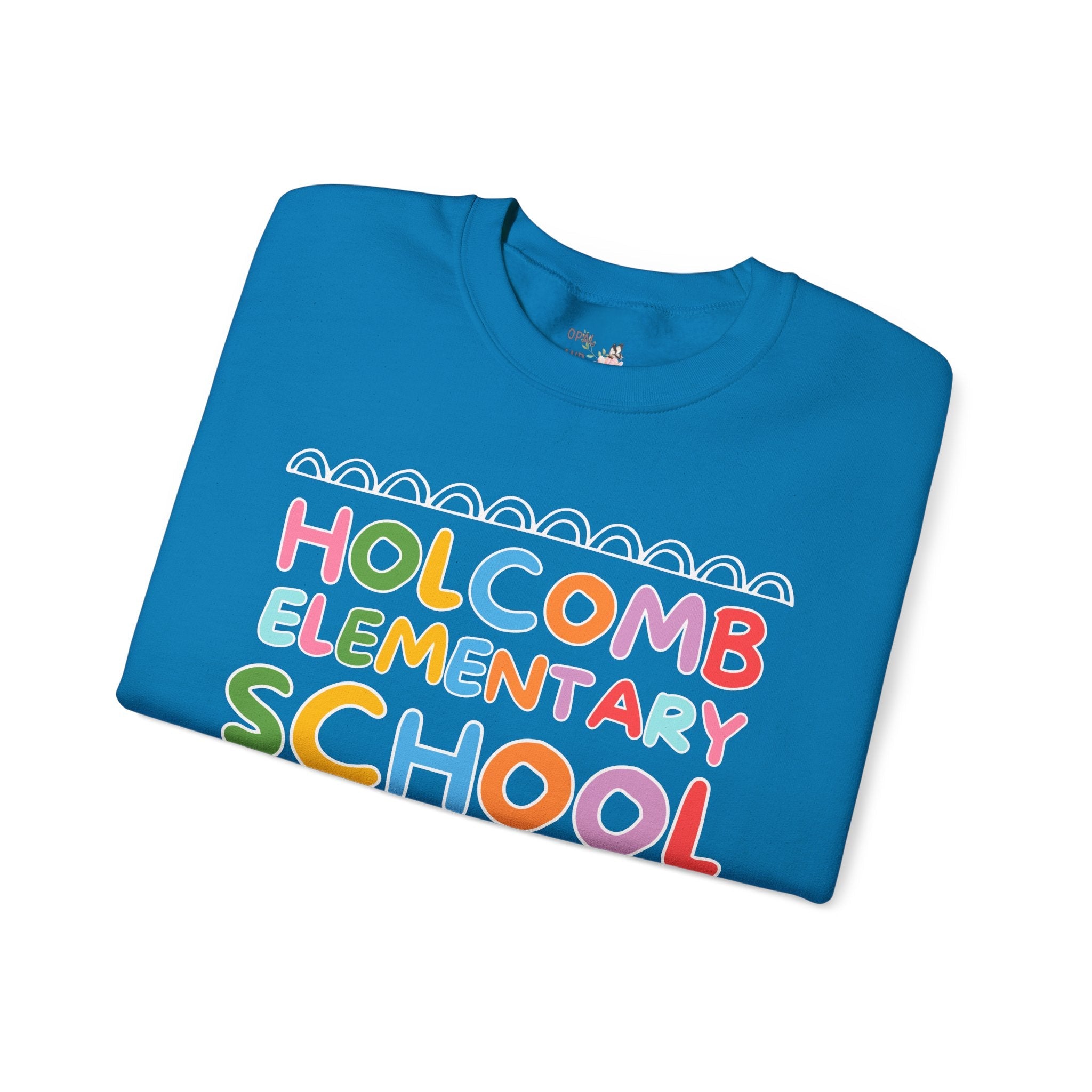 Holcomb Elementary School Sweatshirt: Rainbow Letters | FPS + Opal and June Crewneck, Fayetteville Public Schools - Opal and June