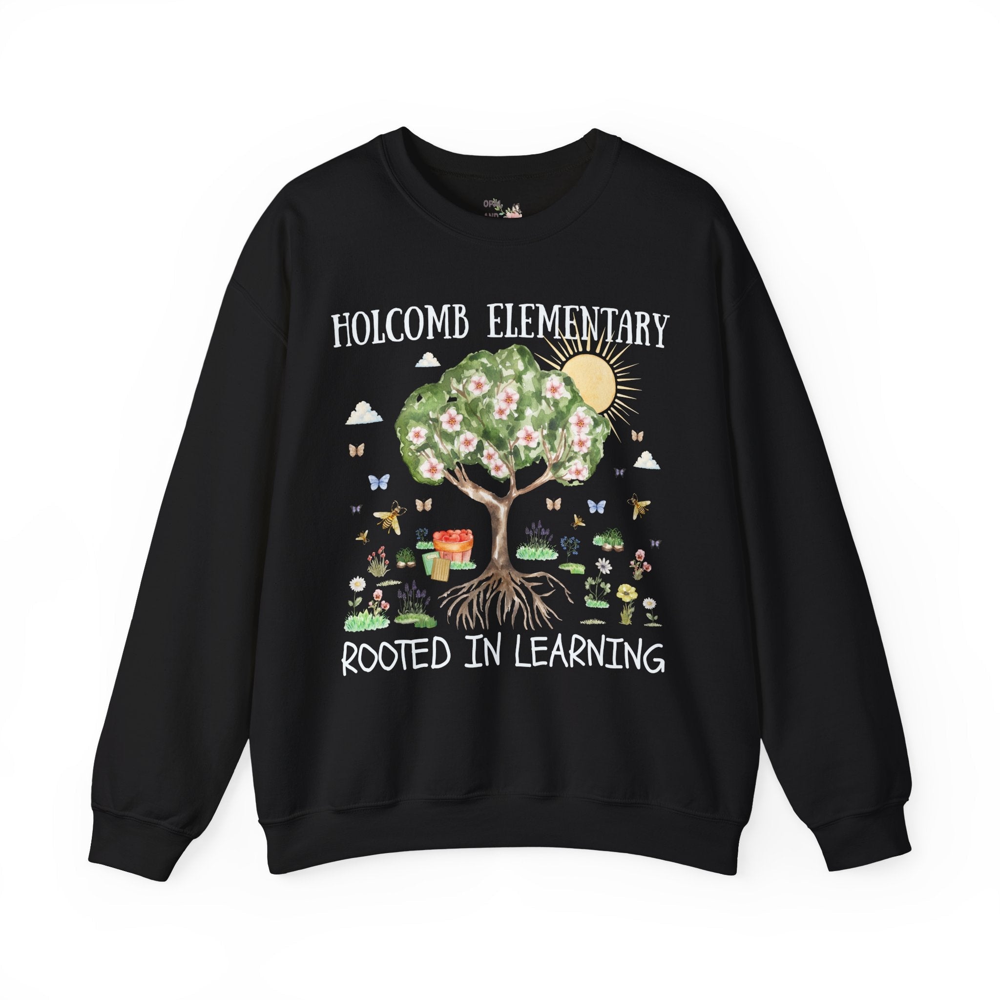 Holcomb Elementary School Sweatshirt: Rooted in Learning | FPS + Opal and June Sweatshirt, Fayetteville Public Schools - Opal and June