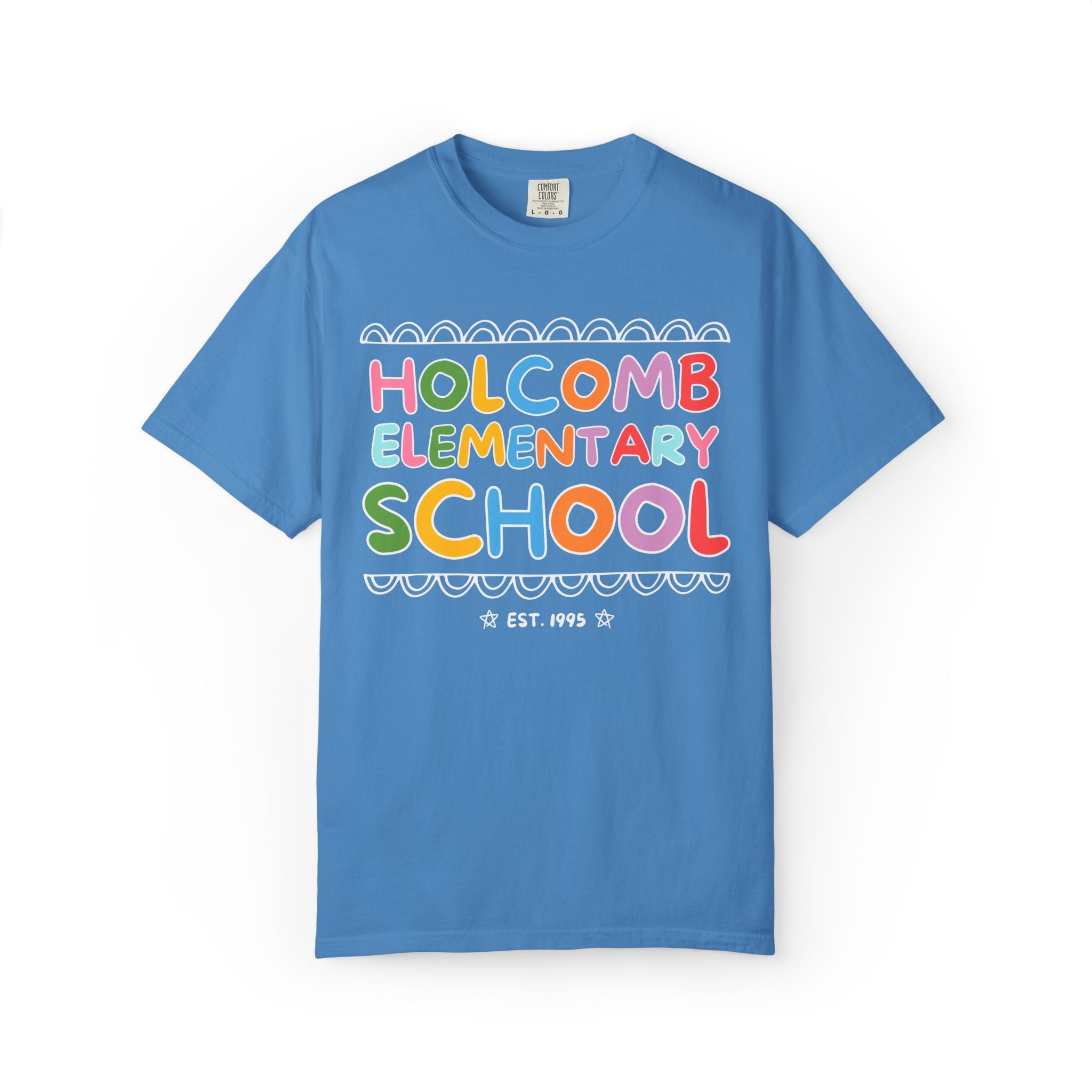 Holcomb Elementary School Tee Shirt: Rainbow Letters | FPS + Opal and June T-Shirt, Fayetteville Public Schools - Opal and June