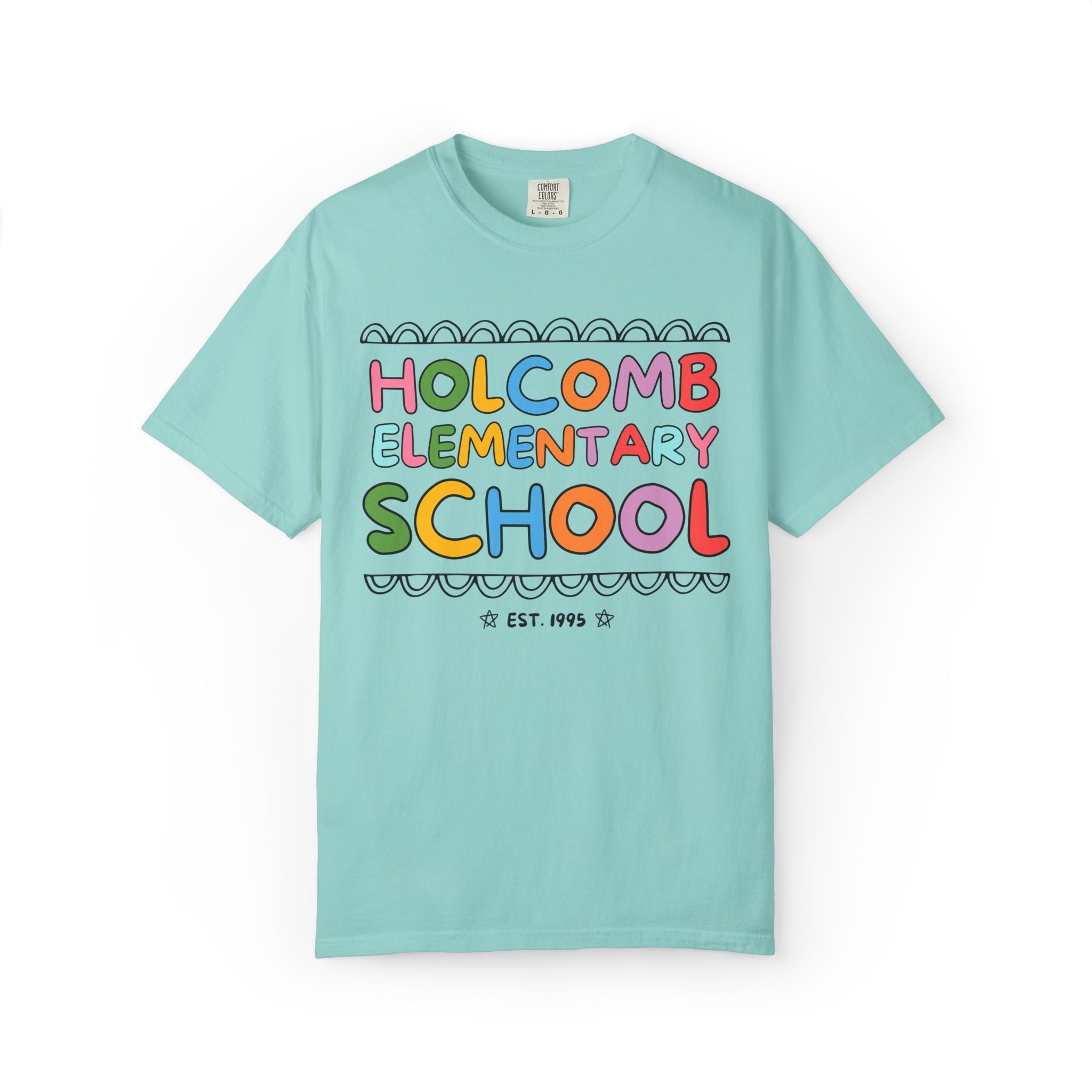 Holcomb Elementary School Tee Shirt: Rainbow Letters | FPS + Opal and June T-Shirt, Fayetteville Public Schools - Opal and June