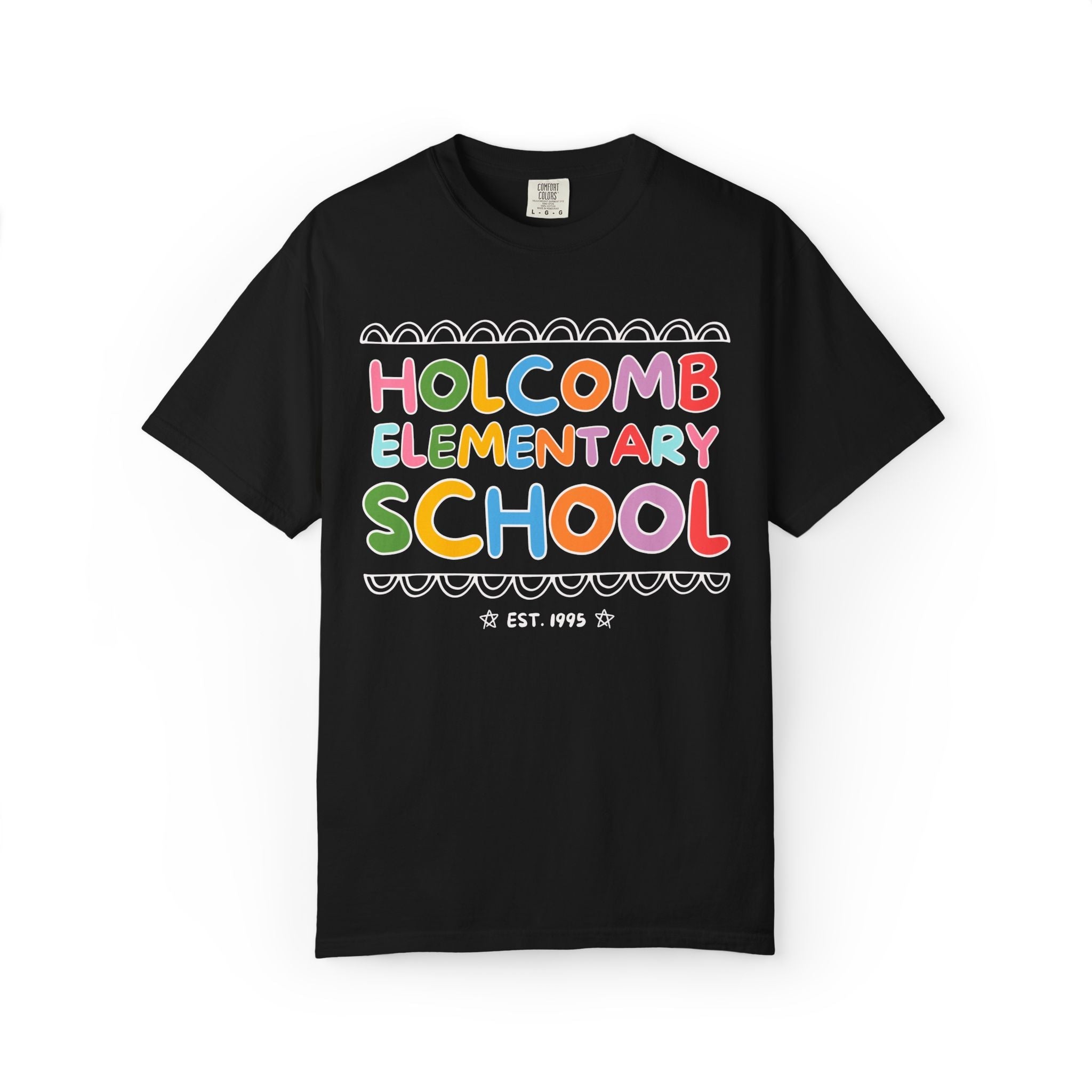 Holcomb Elementary School Tee Shirt: Rainbow Letters | FPS + Opal and June T-Shirt, Fayetteville Public Schools - Opal and June