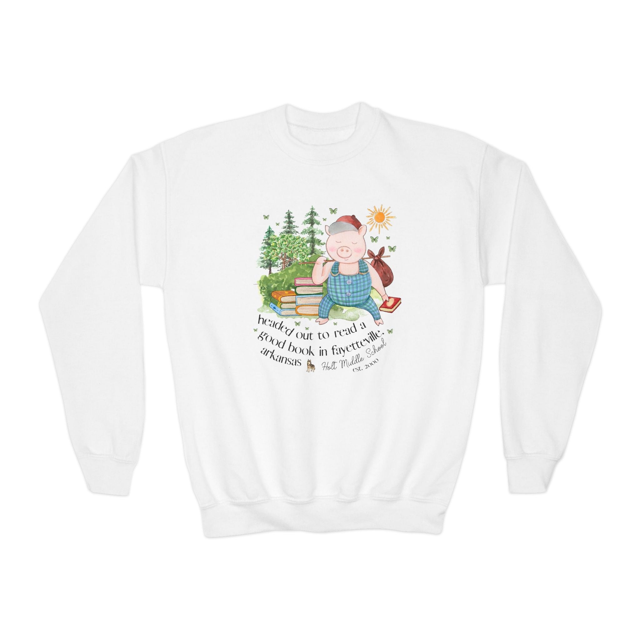 Holt Elementary School Kids Sweatshirt: Headed Out to Read a Good Book - Opal and June