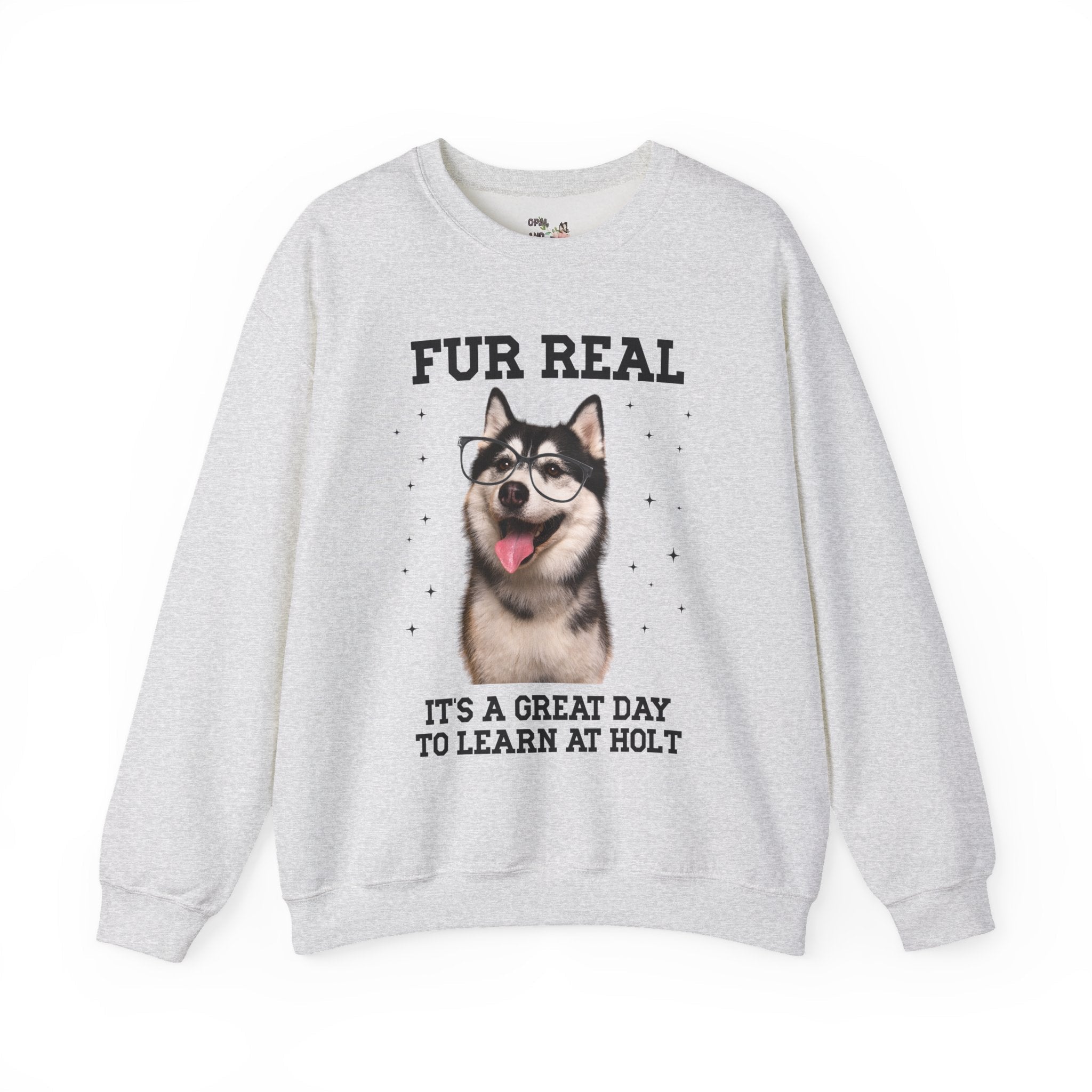 Holt Middle School Sweatshirt: Fur Real, It's a Great Day to Learn at Holt | FPS + Opal and June Sweatshirt, Fayetteville Public Schools - Opal and June