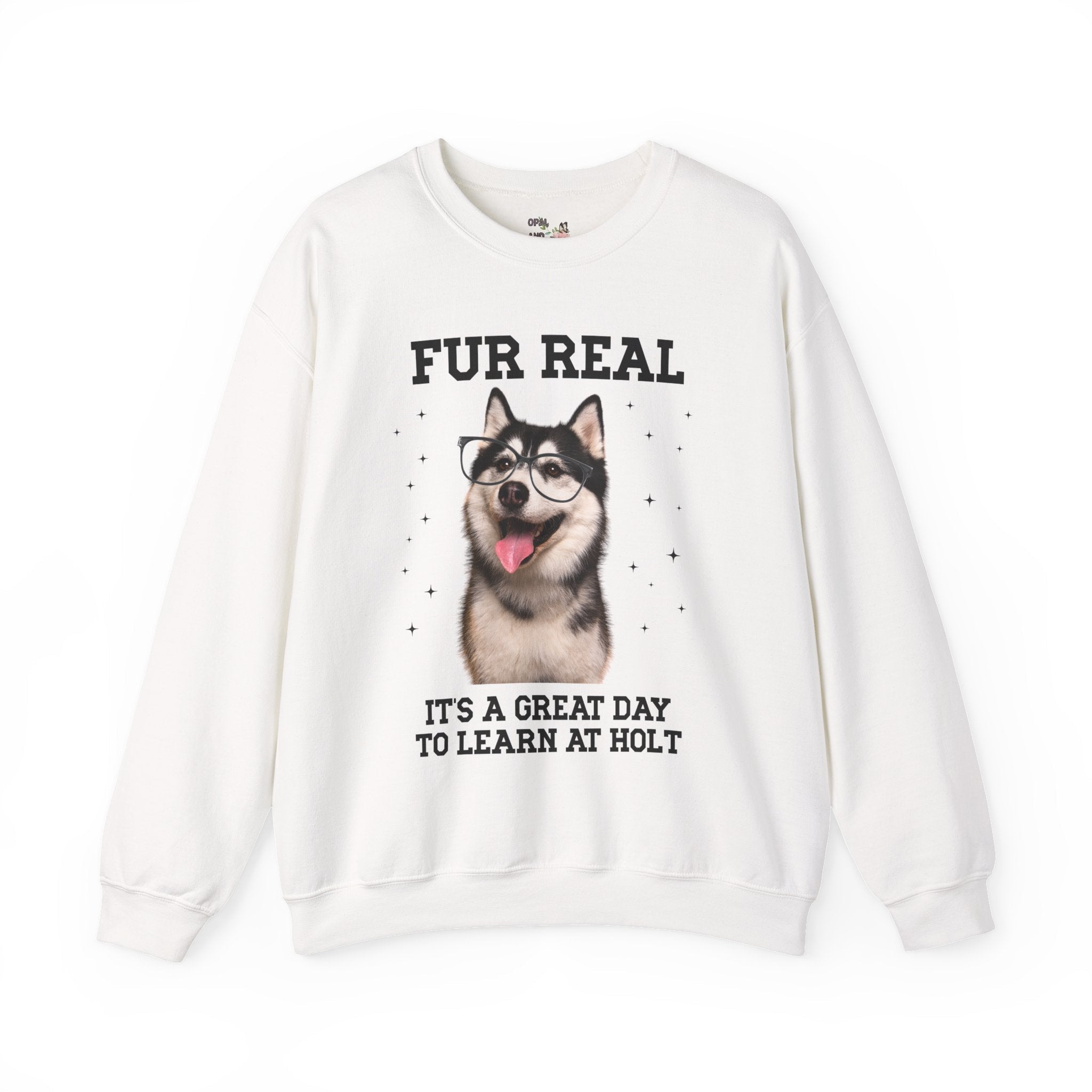 Holt Middle School Sweatshirt: Fur Real, It's a Great Day to Learn at Holt | FPS + Opal and June Sweatshirt, Fayetteville Public Schools - Opal and June