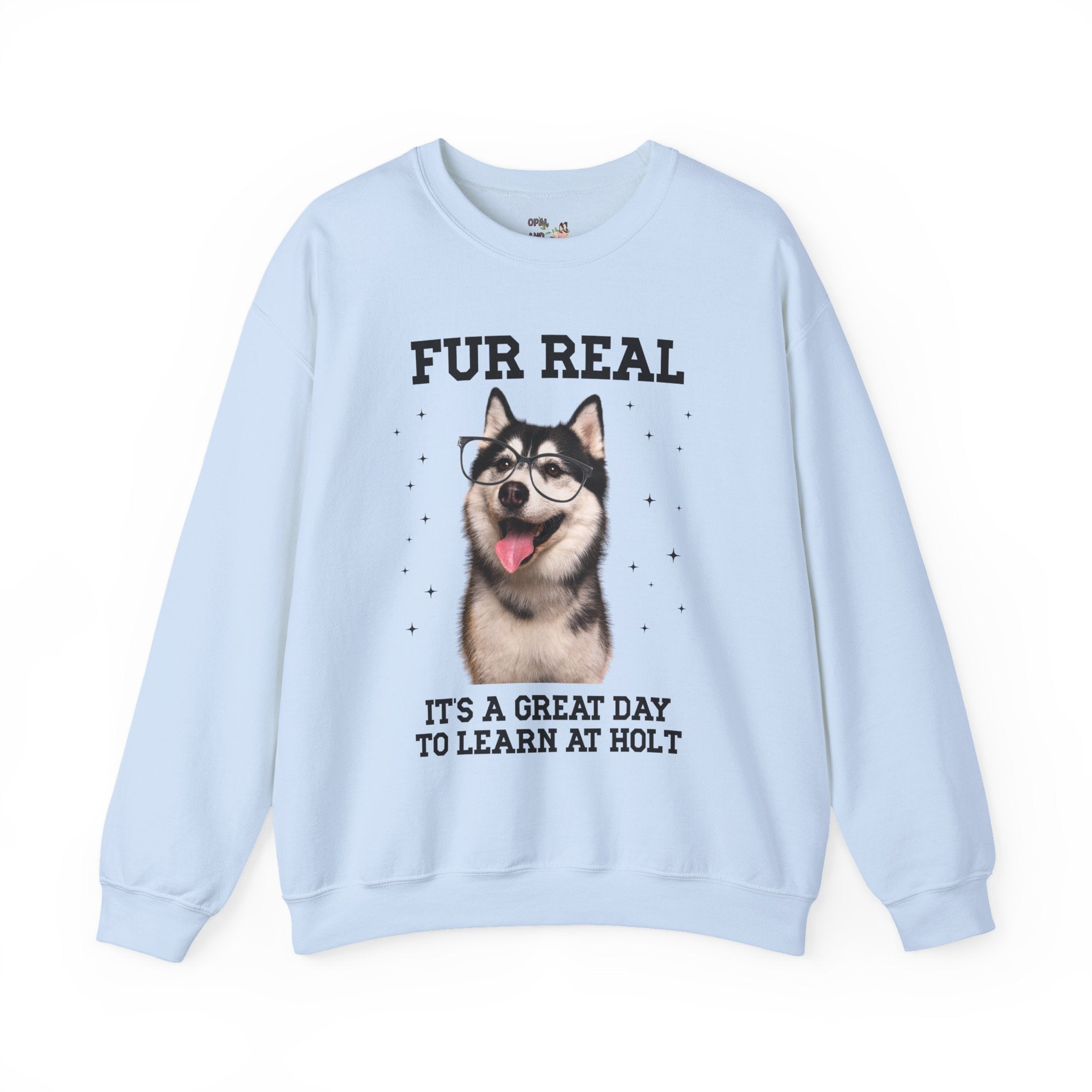 Holt Middle School Sweatshirt: Fur Real, It's a Great Day to Learn at Holt | FPS + Opal and June Sweatshirt, Fayetteville Public Schools - Opal and June