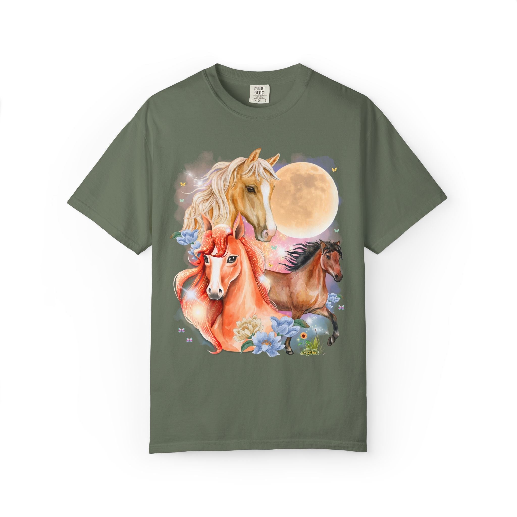 Horse Animal Lover Tee Shirt with Butterflies and Flowers - Opal and June
