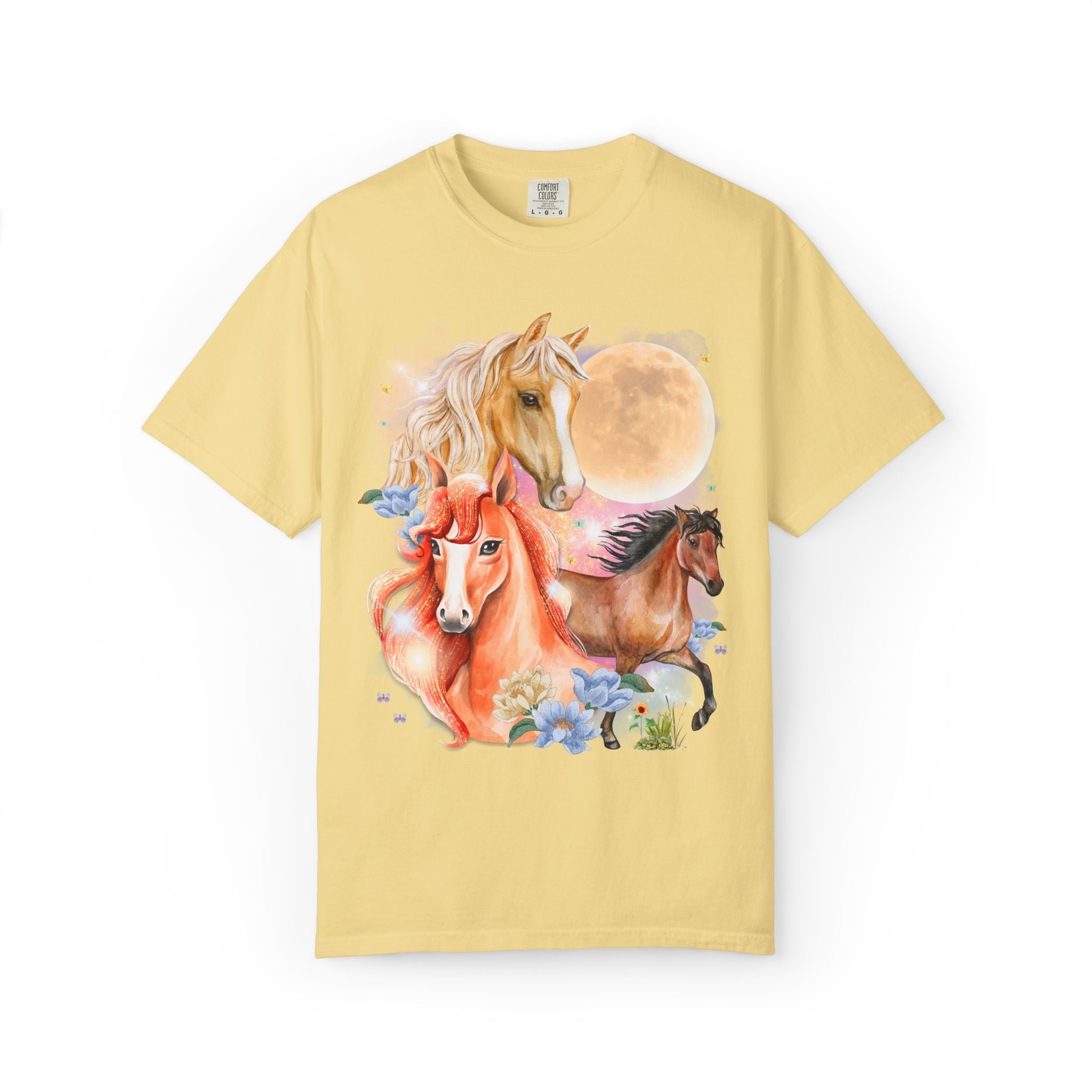 Horse Animal Lover Tee Shirt with Butterflies and Flowers - Opal and June