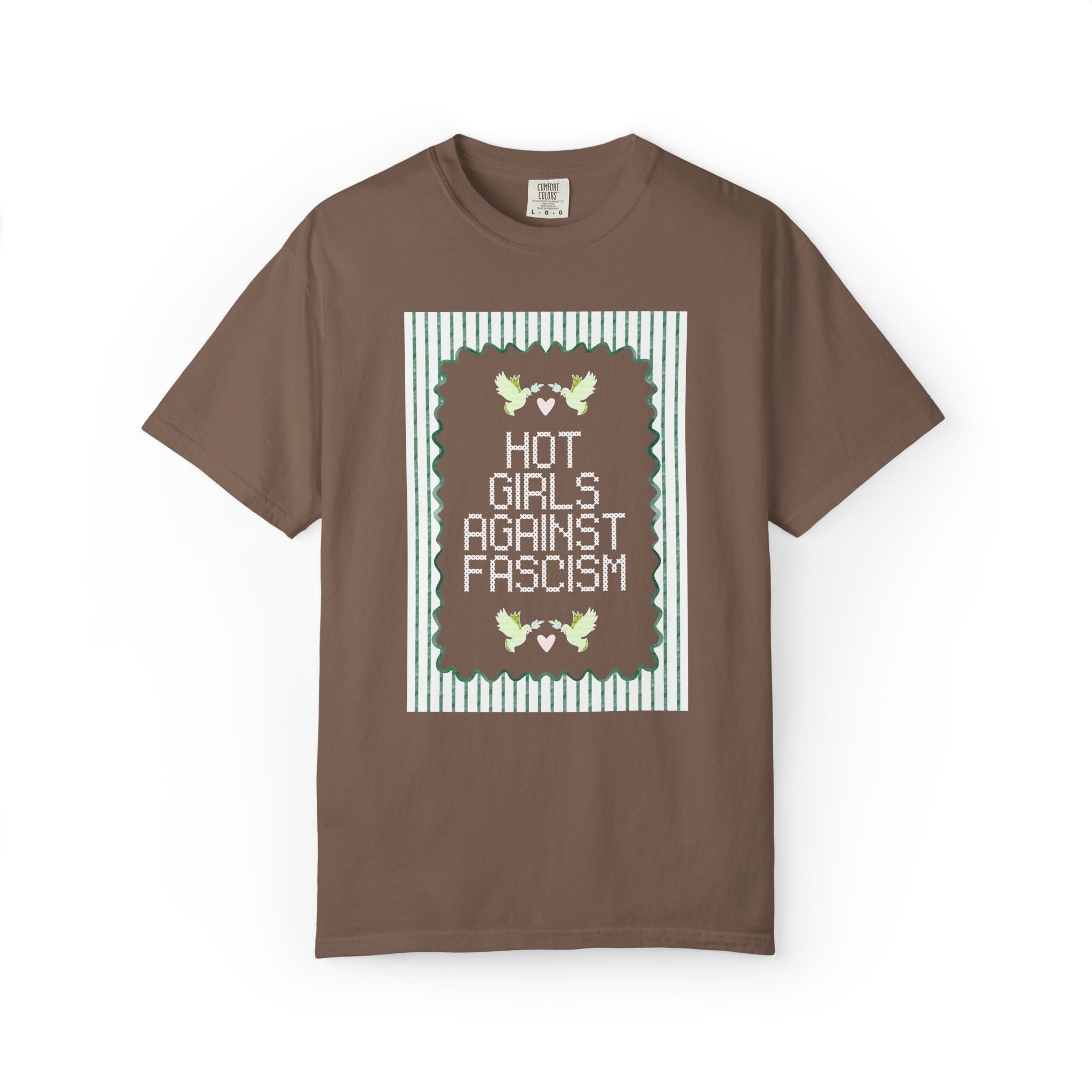 Hot Girls Against Fascism: Cute Women's Rights T-Shirt with Watercolor Doves, Soft Girl Style Subtle Democratic Socialist Tee, Human Rights - Opal and June