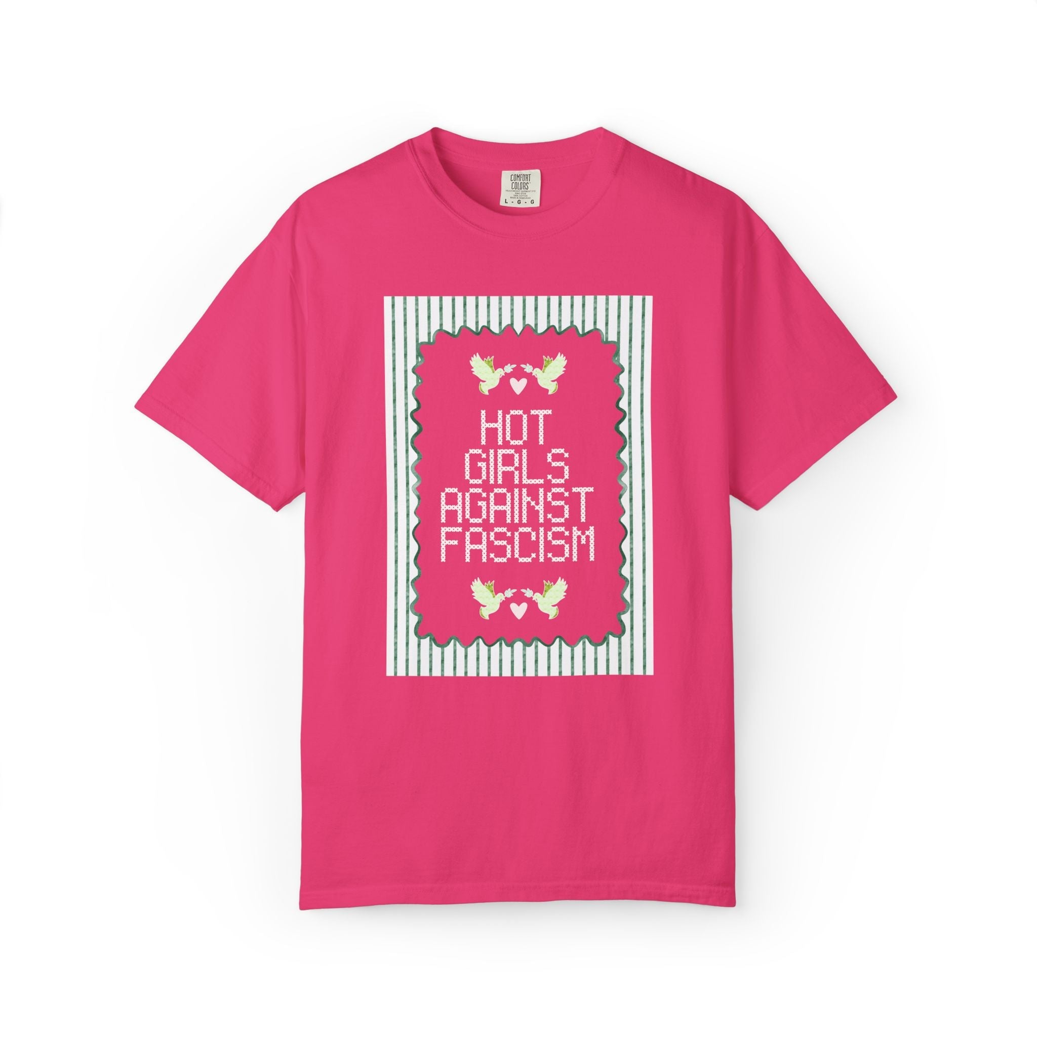 Hot Girls Against Fascism: Cute Women's Rights T-Shirt with Watercolor Doves, Soft Girl Style Subtle Democratic Socialist Tee, Human Rights - Opal and June
