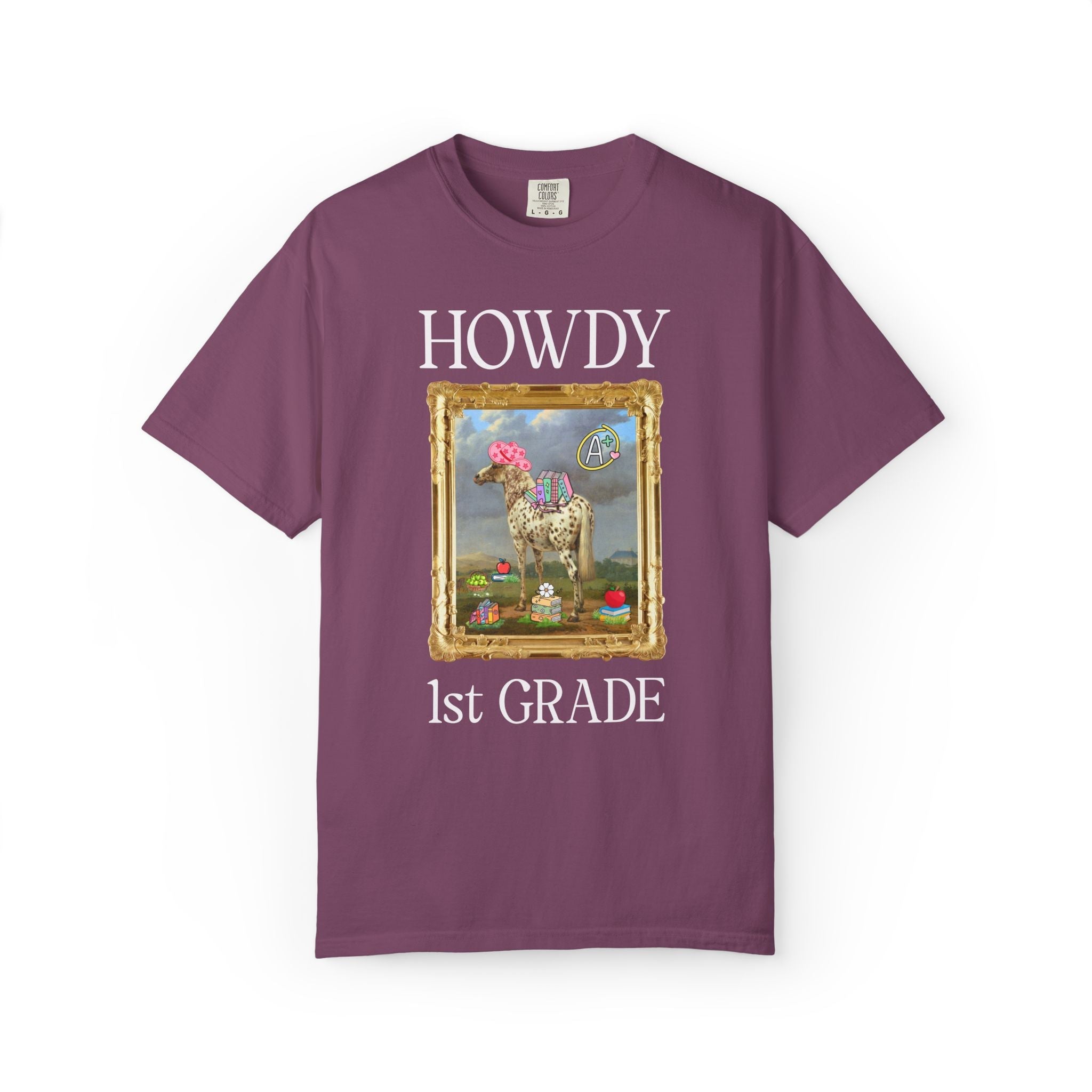 Howdy First Grade Teacher Team T-Shirt with Famous Painting, Horse Painting by Paulus Potter, Back to School, 17th Century Art History - Opal and June
