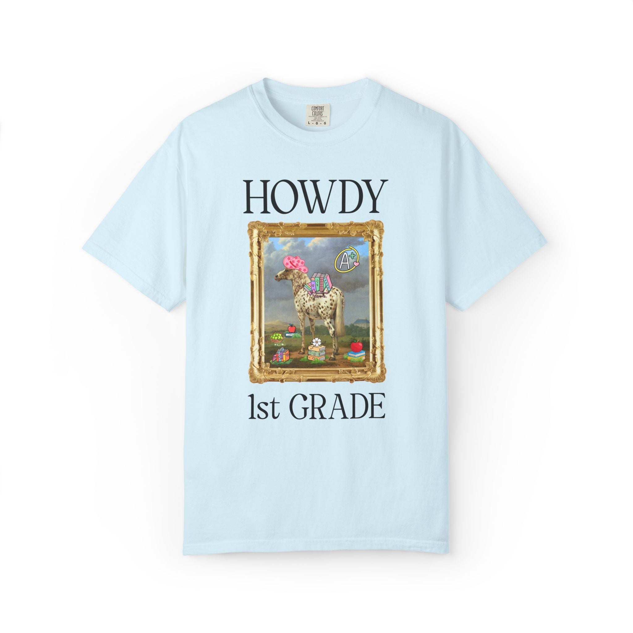 Howdy First Grade Teacher Team T-Shirt with Famous Painting, Horse Painting by Paulus Potter, Back to School, 17th Century Art History - Opal and June