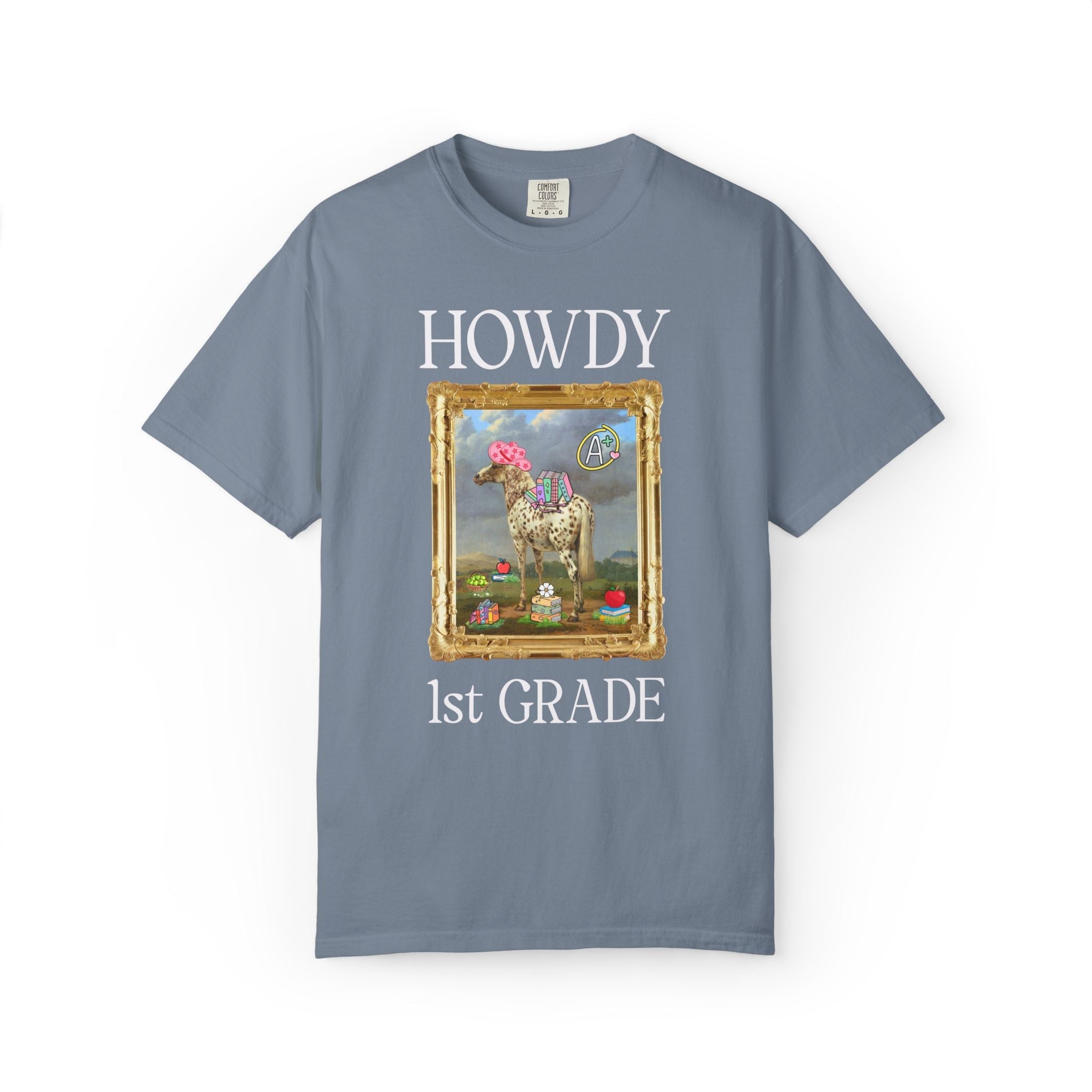 Howdy First Grade Teacher Team T-Shirt with Famous Painting, Horse Painting by Paulus Potter, Back to School, 17th Century Art History - Opal and June