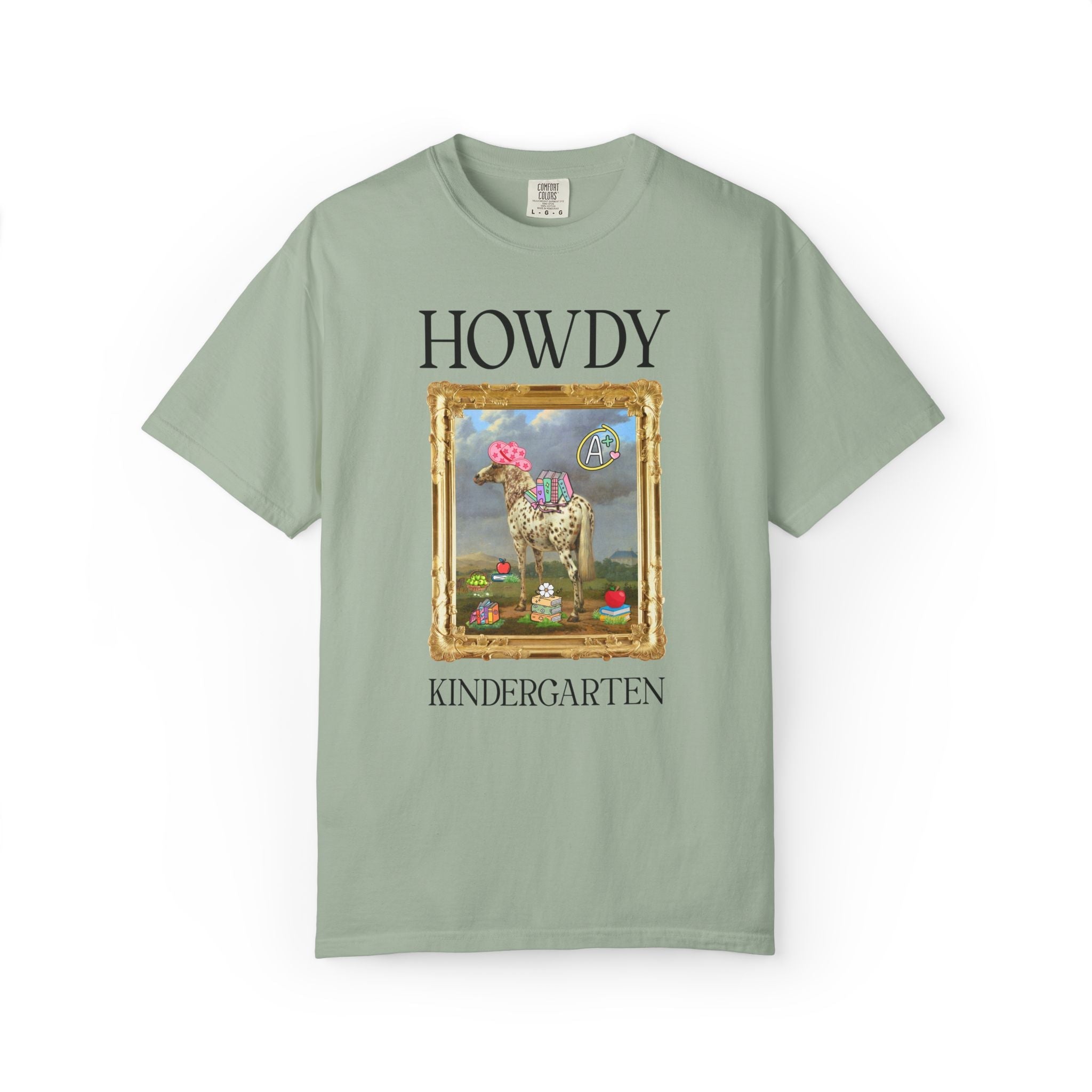Howdy Kindergarten Teacher Team T-Shirt with Famous Painting, Horse Painting by Paulus Potter, Back to School, 17th Century Art History - Opal and June