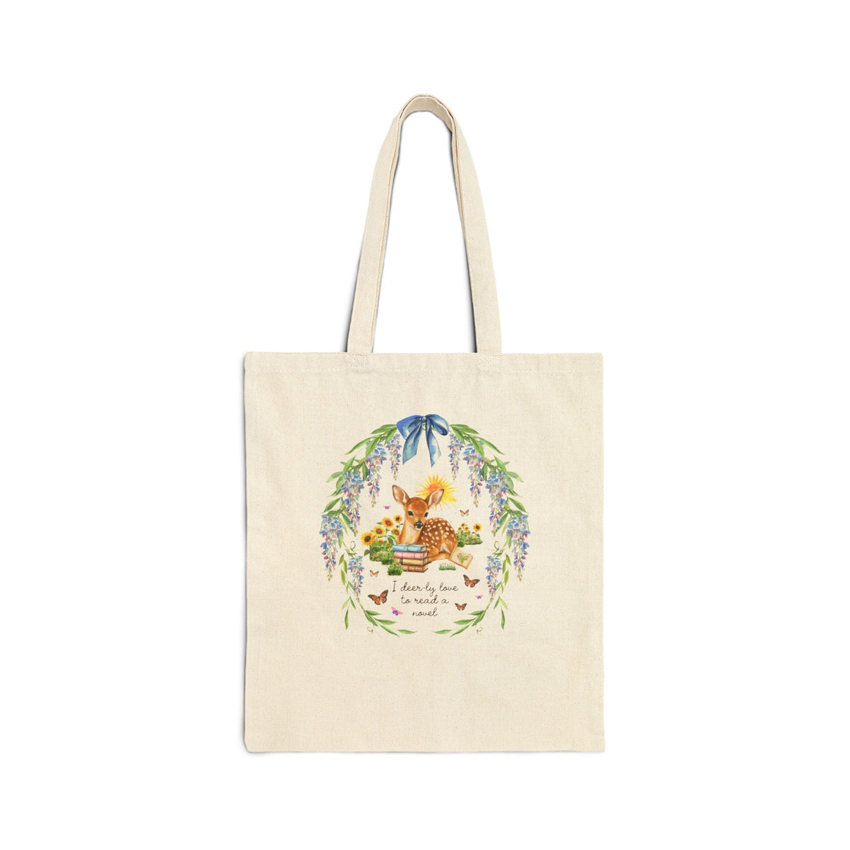 I Deer-ly Love To Read a Books Cottagecore Deer Tote Bag with Flowers, Colorful Maximalist Animal Lover Reading Tote Bag for Romance Reader - Opal and June