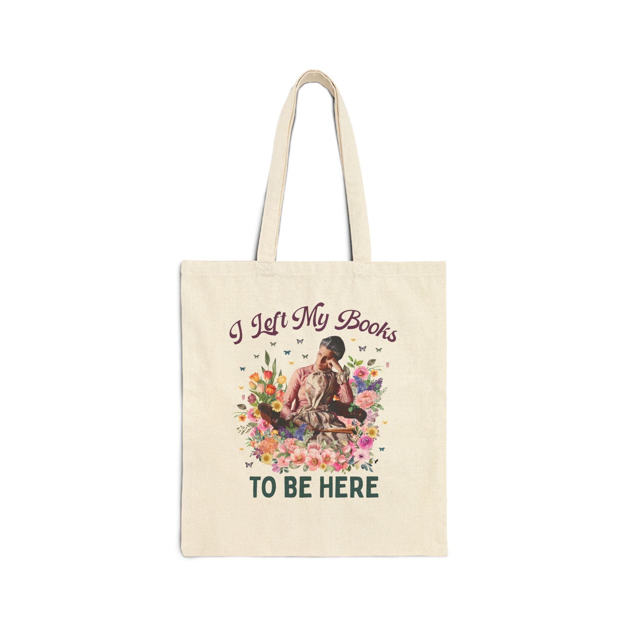 I Left My Books to Be Here: Funny Bookish Art History Tote, Painting by Thomas Eakins, American Realism Art History Tote Bag with Flowers - Opal and June