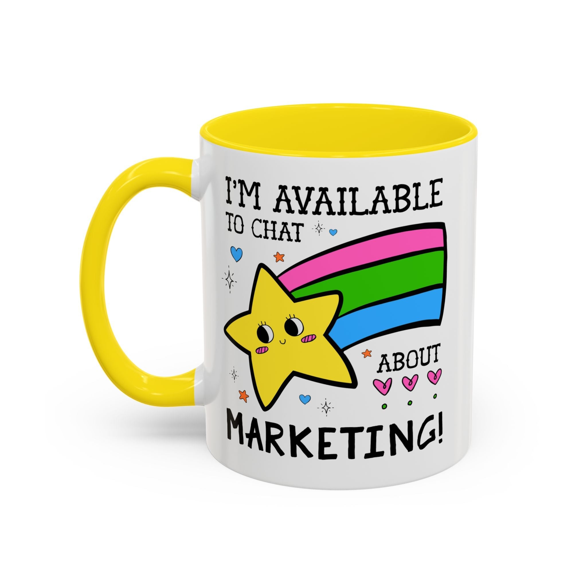 I'm Available to Chat About Marketing Coffee Mug: Cute and Silly Marketing Major Gift for Student Gradating with a Marketing Degree - Opal and June